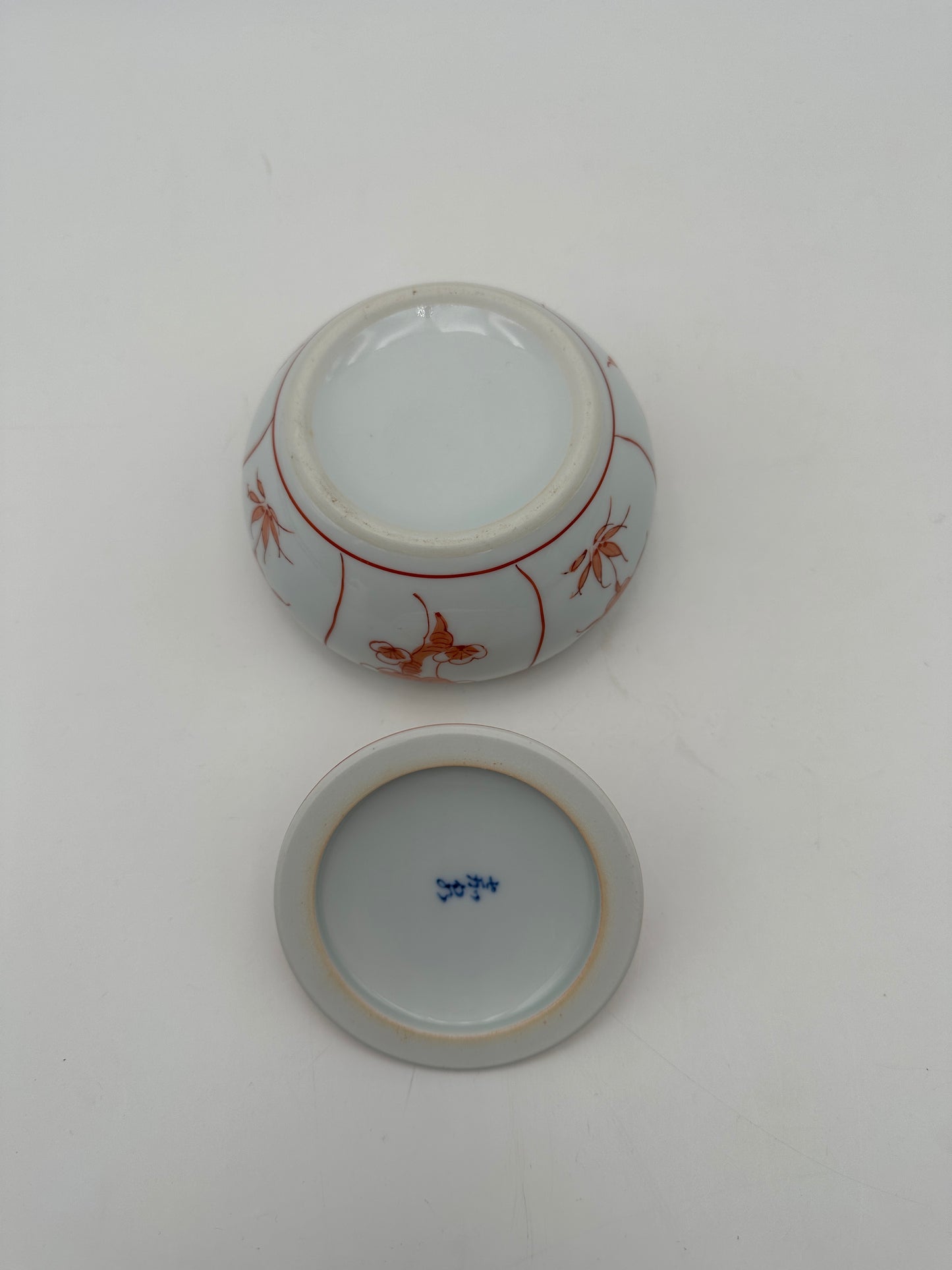 White and Orange Porcelain Covered Bowl Dish