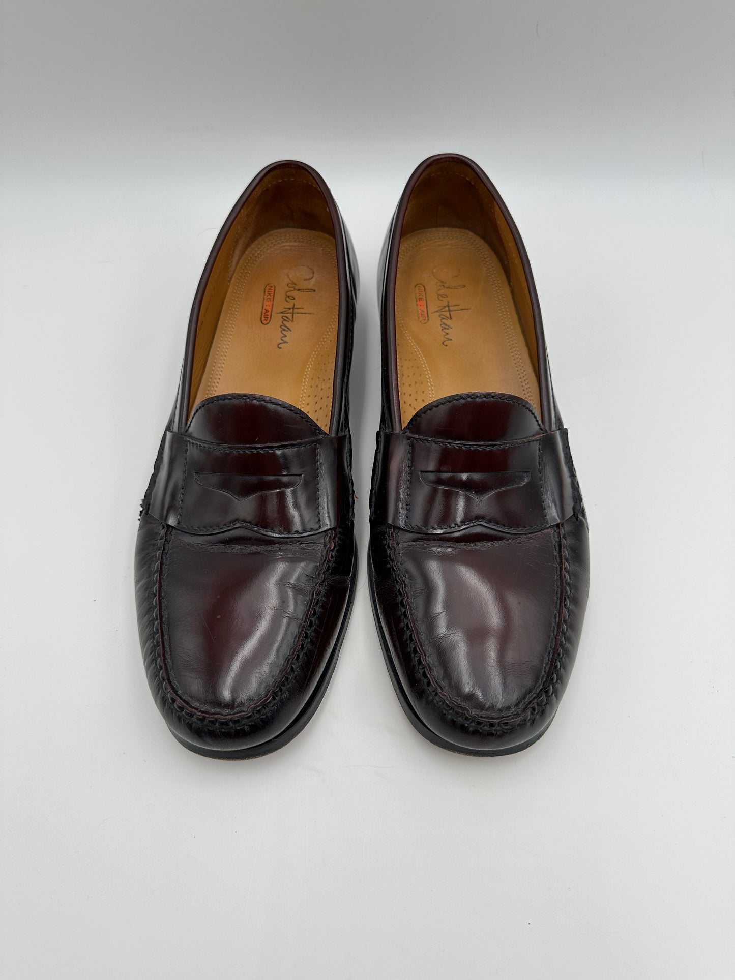 Cole Haan Size 11.5M Burgundy Brown Leather‎ Penny Loafers Nike Air Comfort Shoes