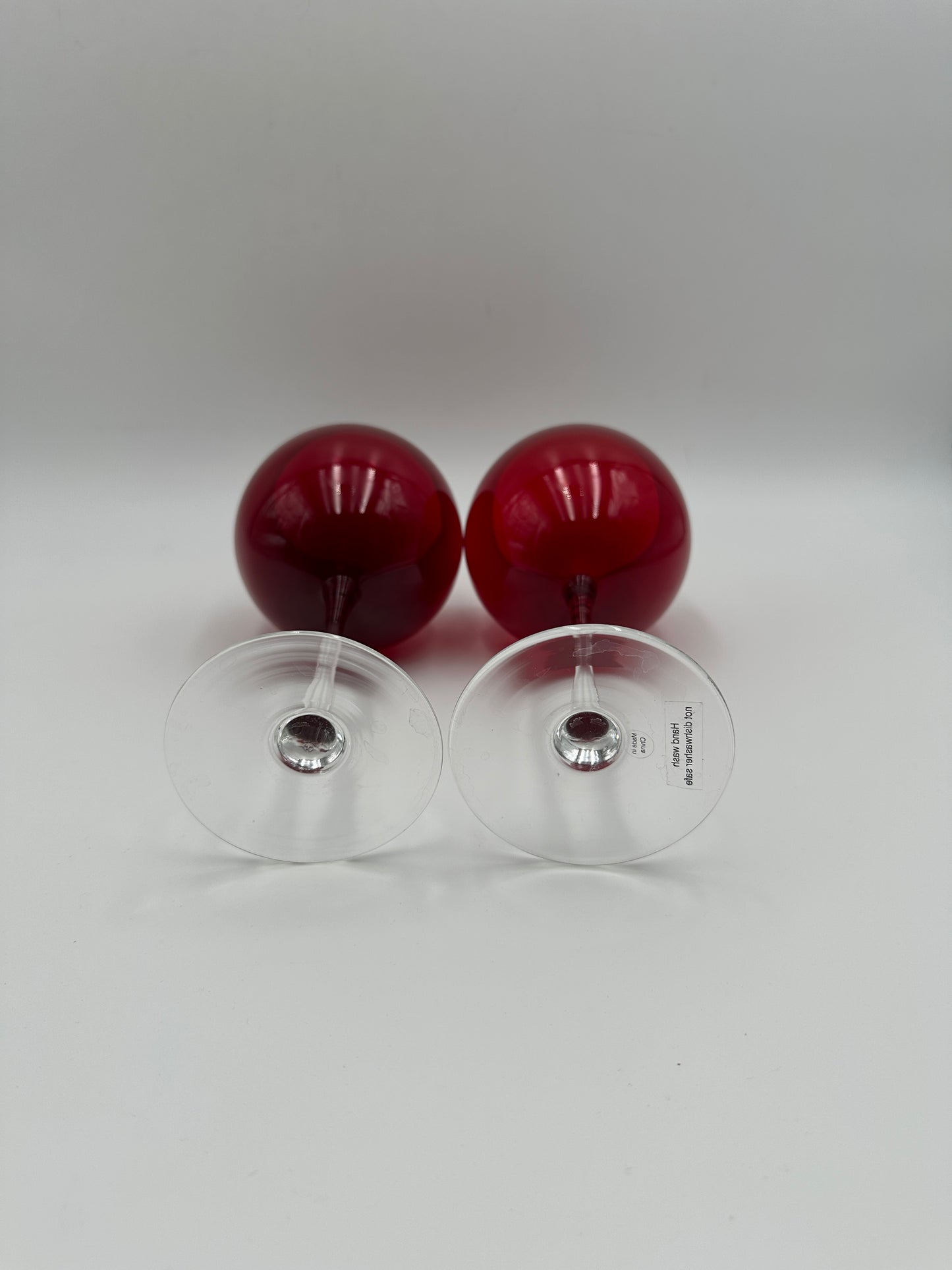 Red Wine Glass with Clear Stem, set of 2