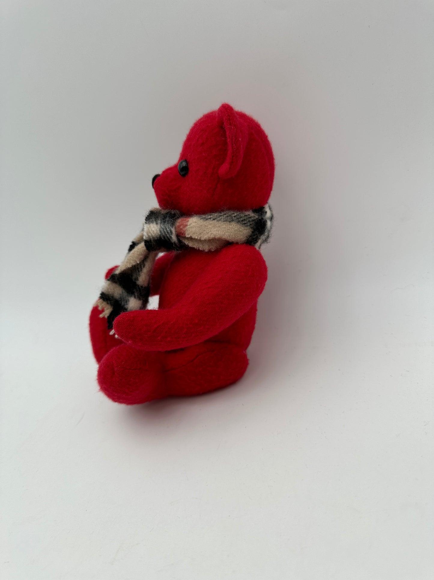 Burberry Red Cashmere Small Teddy Bear with Plaid Scarf