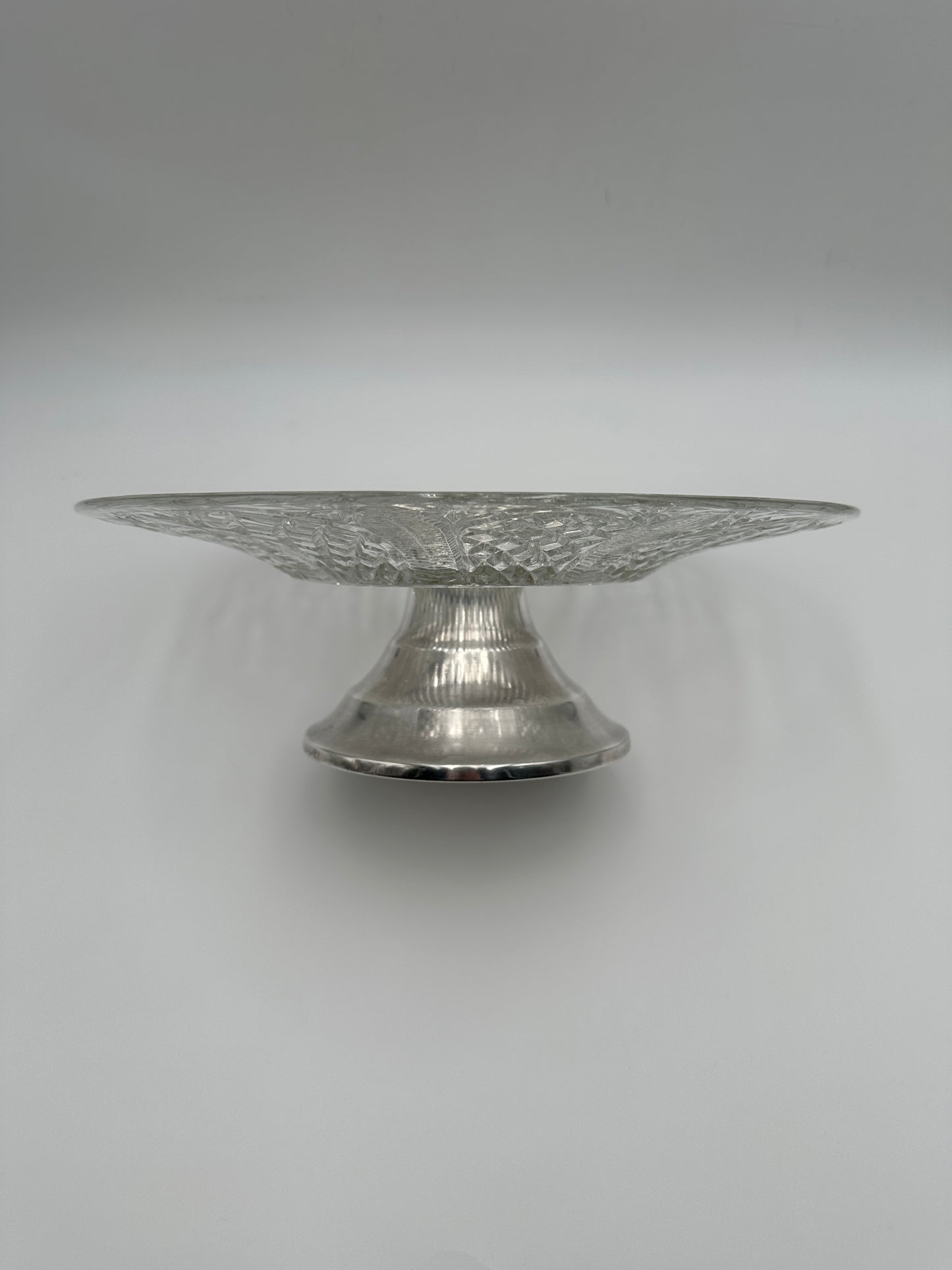 Glass Vintage Cake Stand with Silver Plated Base