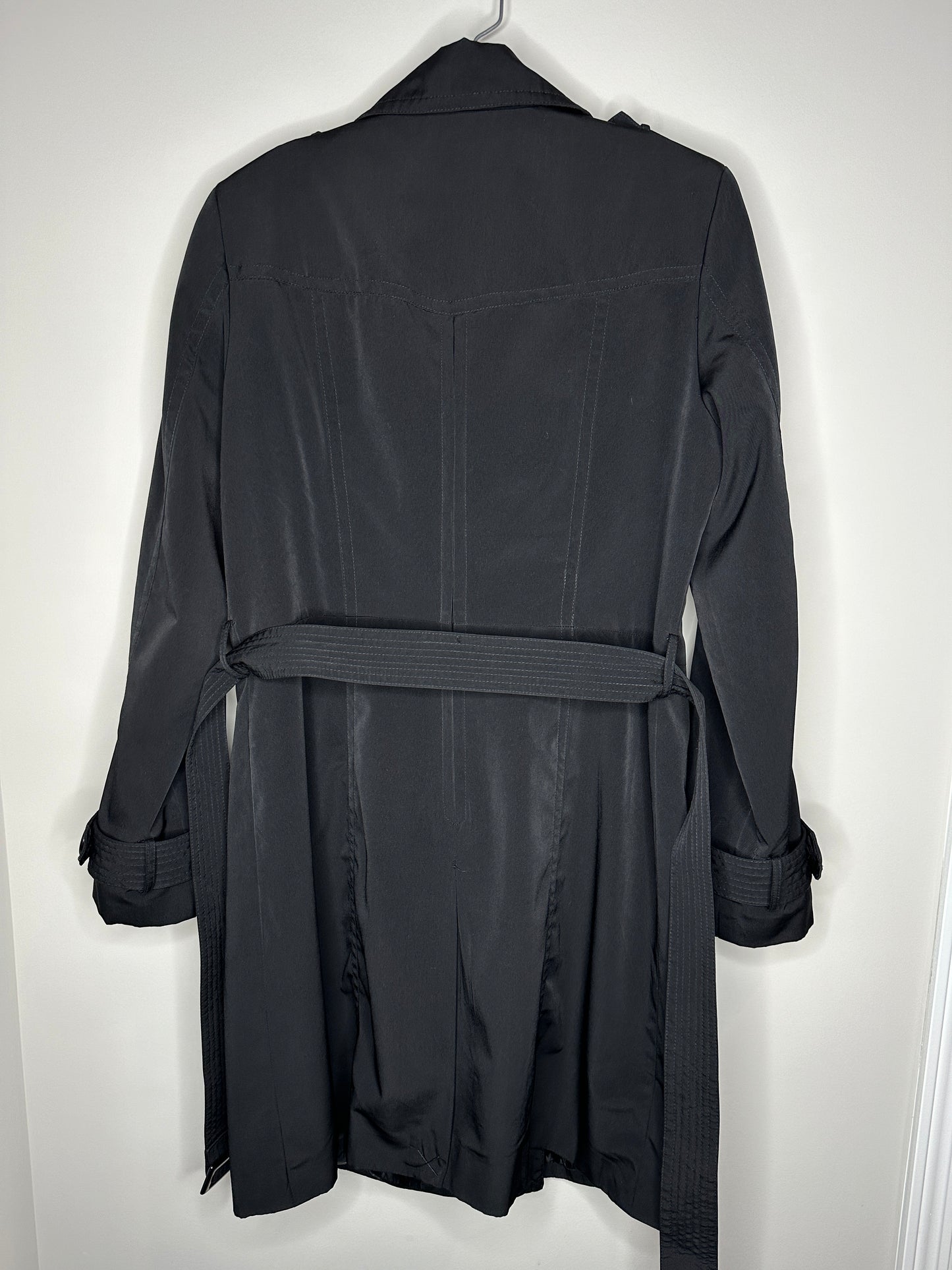 New York & Company Size M Black Belted Button Front Trench Coat