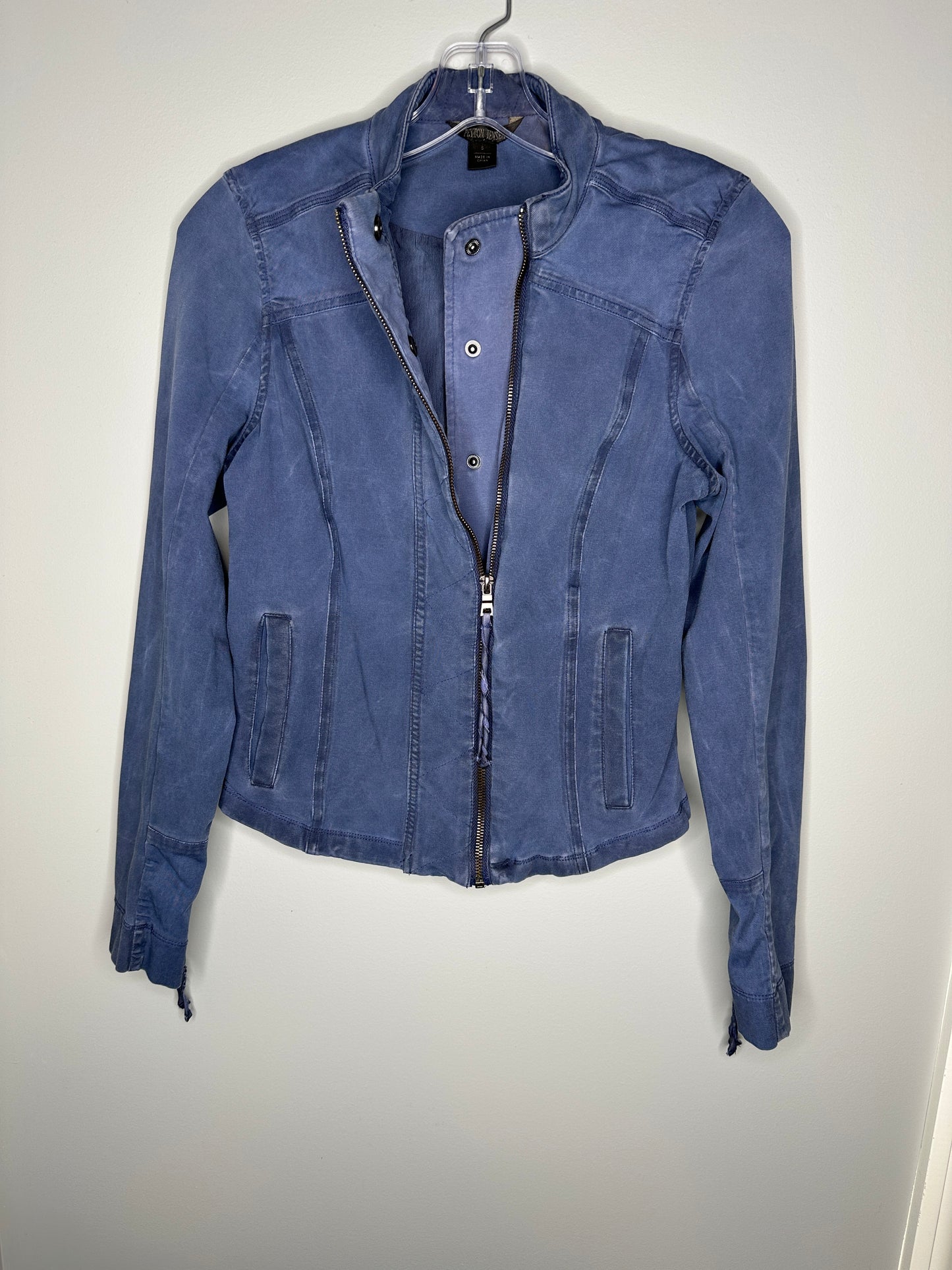 Peyton Jensen Size S Blue Full-Zip Moto Jacket Lightweight Jacket