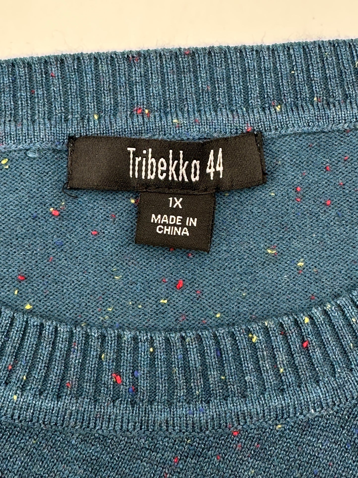 Tribekka 44 Size 1X Teal Flecked Crew Neck Pullover Sweater