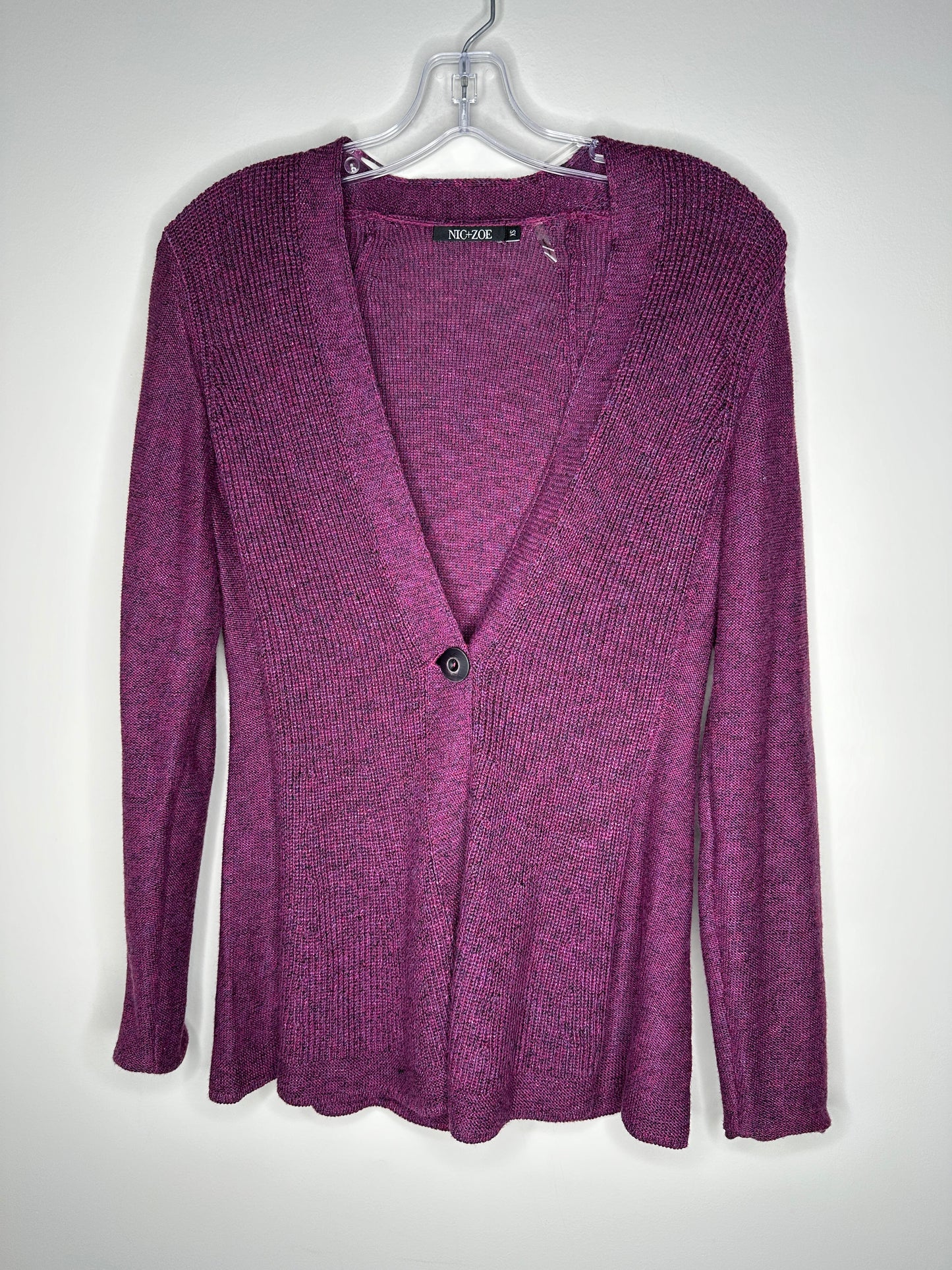 Nic+Zoe Size XS Marbled Plum Magenta Single-Button Cardigan Sweater Duster