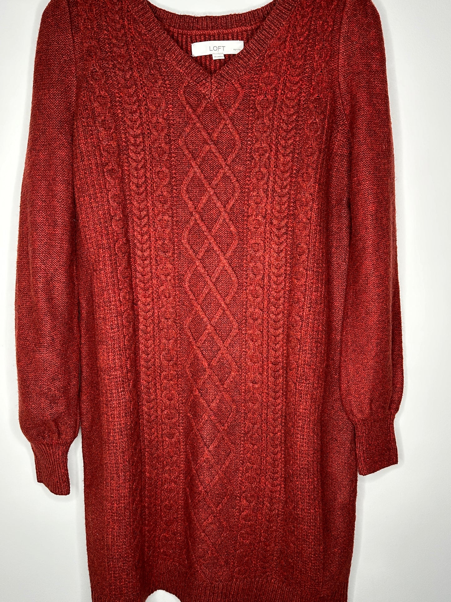 LOFT Petites Size SP Burnt Orange V-Neck Tunic Sweater Dress