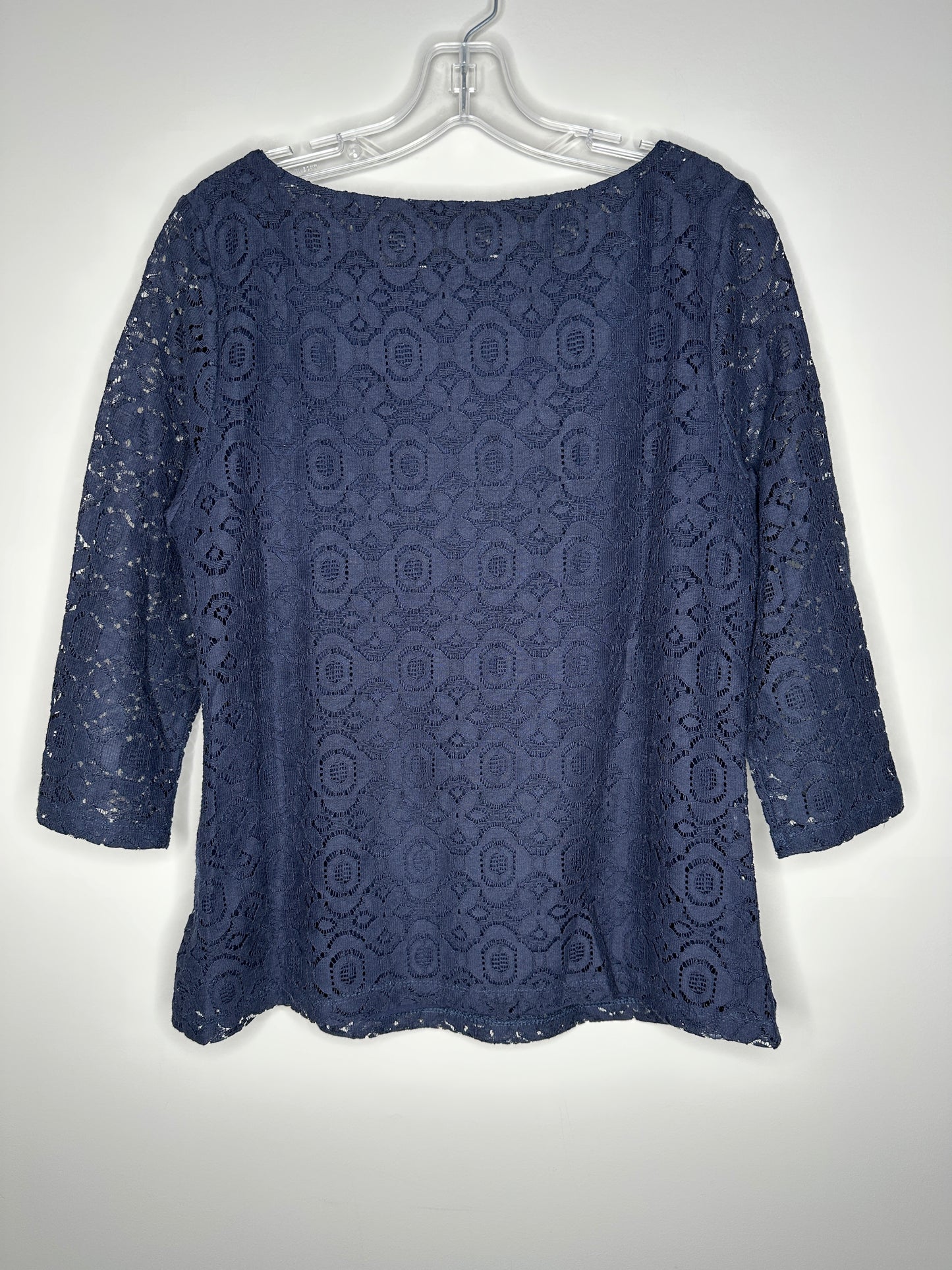 Banana Republic Size 12 Navy Blue 3/4 Sleeve Crochet Lace Top