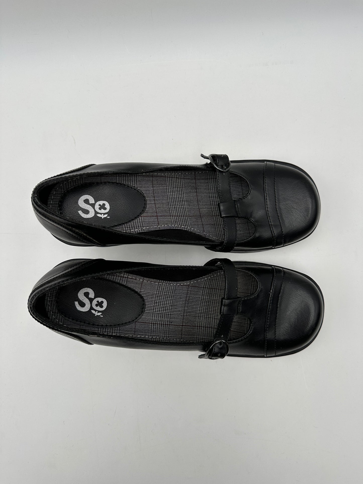 SO Size 7 M Black "Ginna" Wedge Platform Mary Jane Heels Shoes, 2.5" heel, Vintage