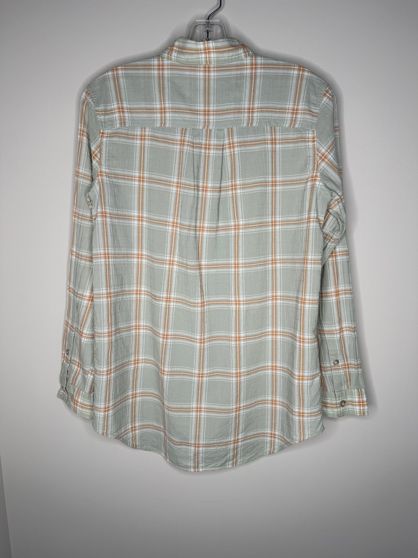 Eddie Bauer Size S Green with Peach Classic Fit Button-Up Top Blouse