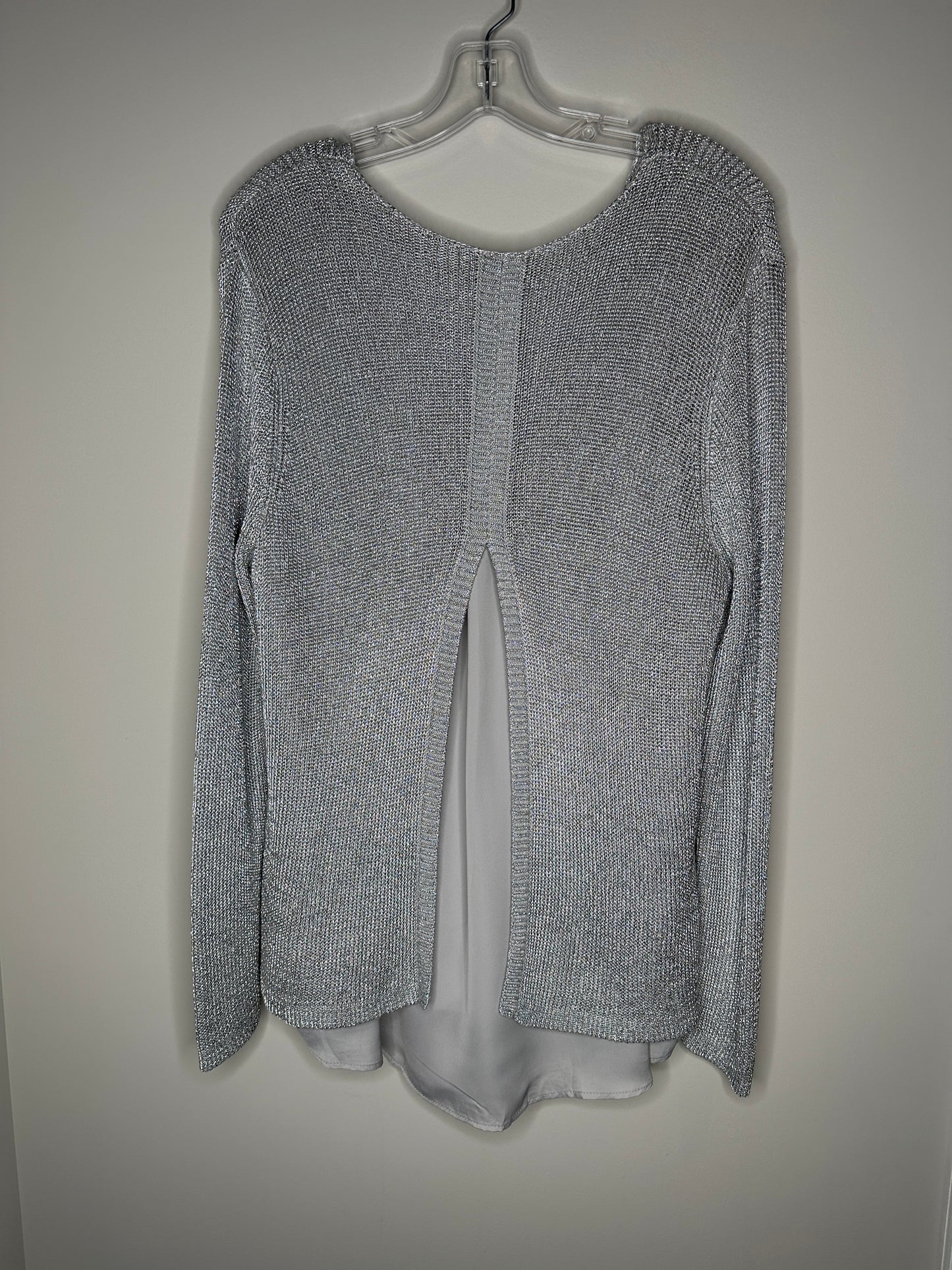 Chico’s Size 3 (XL) Silver Gray Shine Stitch Aindri Pullover Sweater, new/NWT