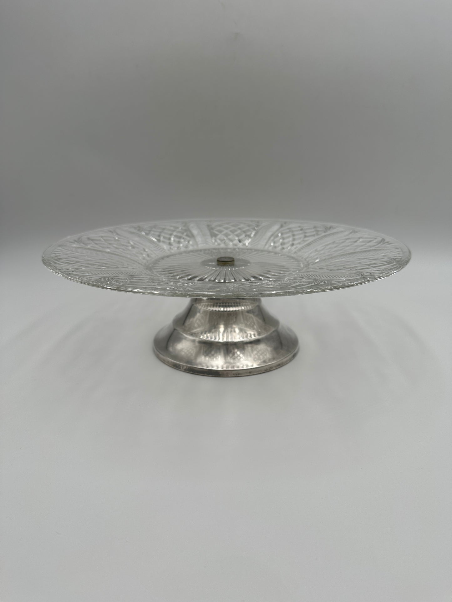 Glass Vintage Cake Stand with Silver Plated Base