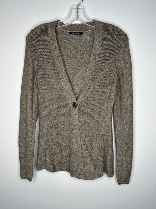 Nic+Zoe Size XS Marbled Brown Single-Button Cardigan Sweater Duster