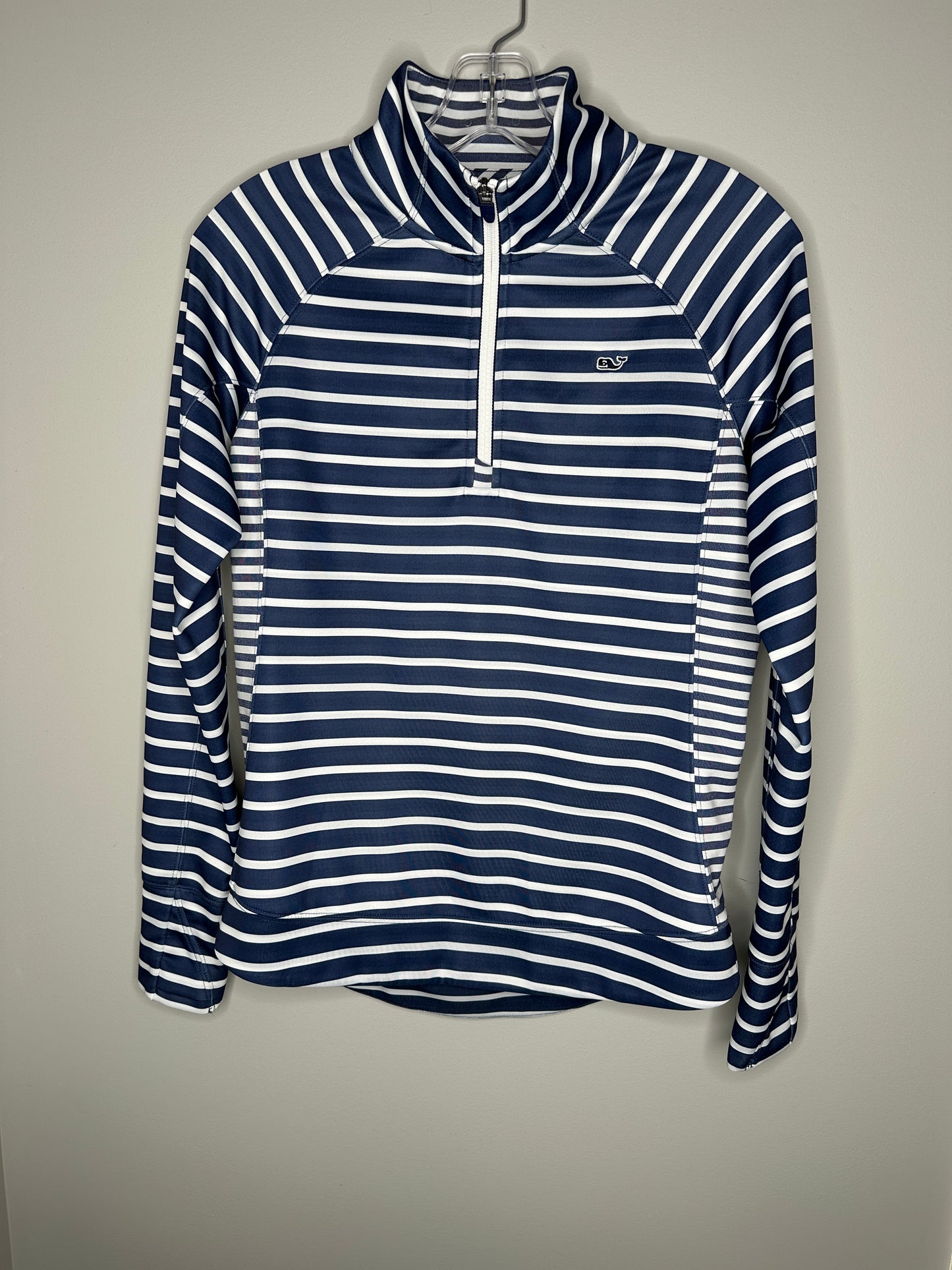 Vineyard Vines Performance Size S Blue & White Striped 1/4 Zip Top