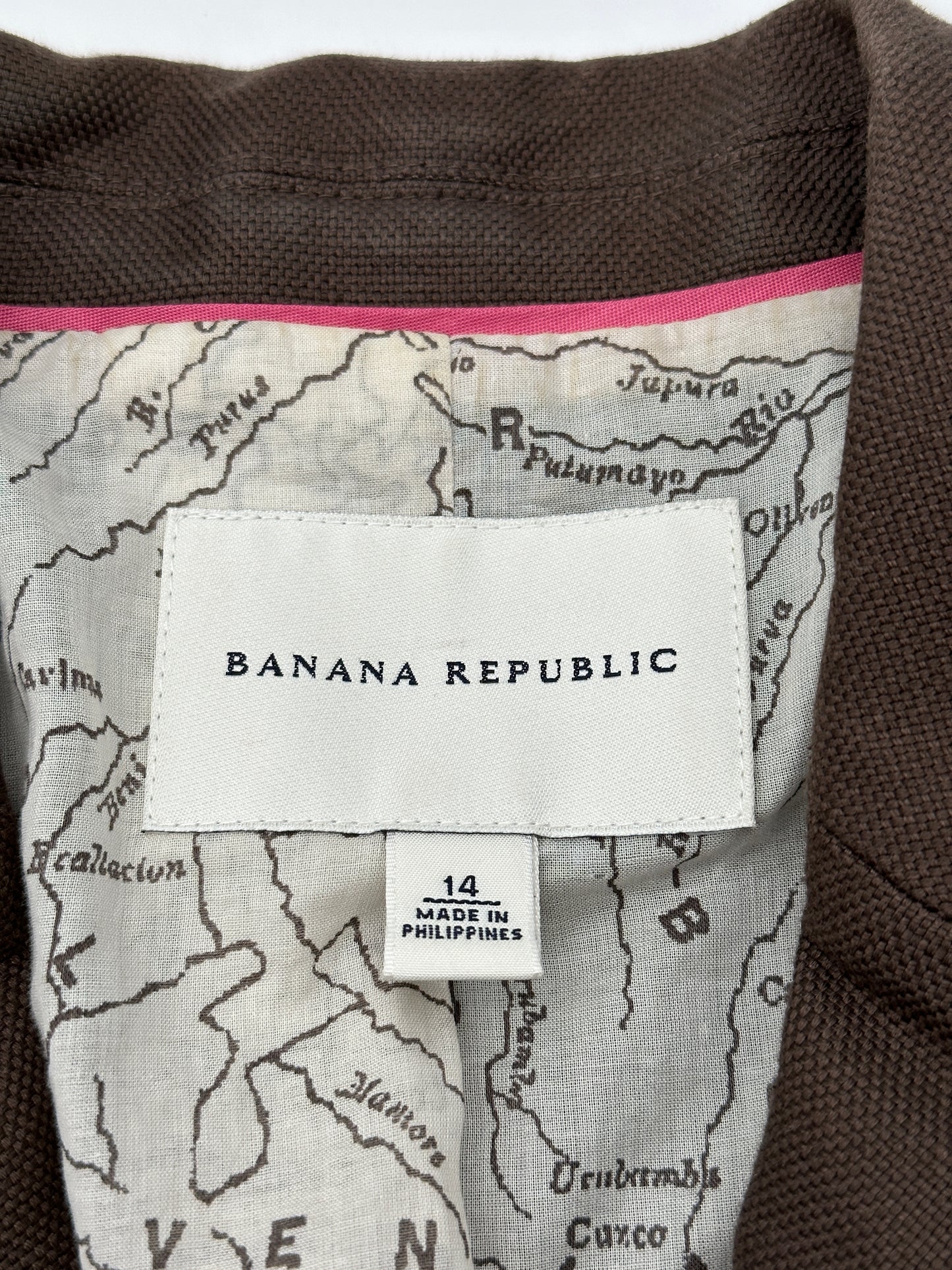 Banana Republic Size 14 Brown Textured Linen Blend Suit Jacket Blazer