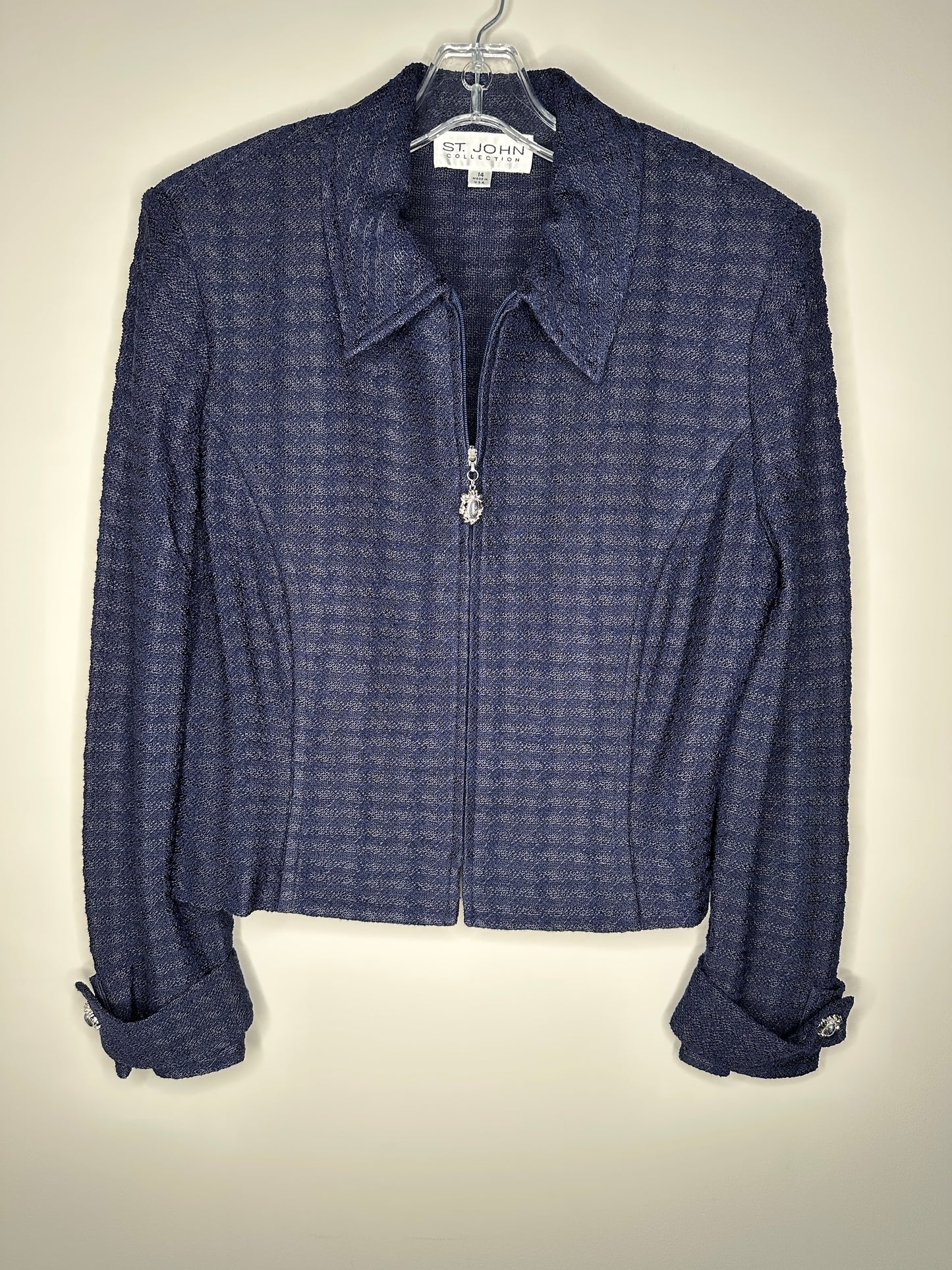 St. John Collection Size 14 Navy Blue Santana Knit Full-Zip Jacket