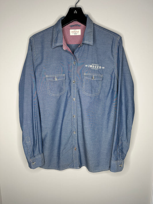 Weatherproof Vintage Size L Blue Chambray "Indeed Brewing" Long Sleeve Shirt