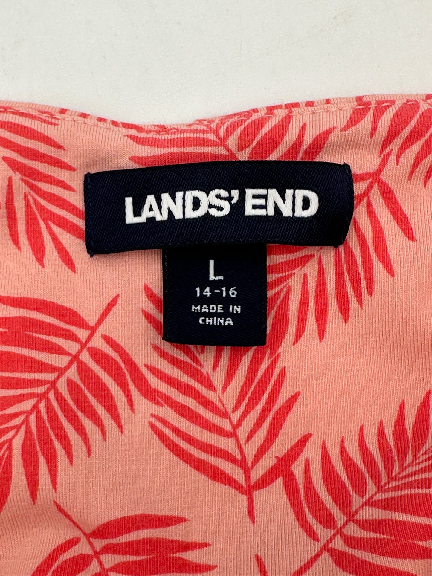 Lands' End Size L Peach V-Neck Wrap Sundress with Coral Salmon Palms