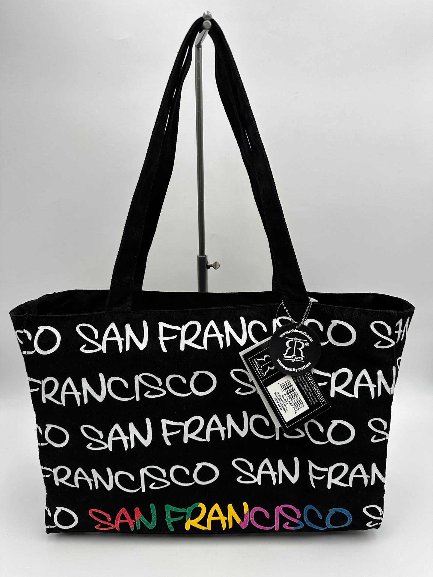 Robin Ruth Black with White "San Francisco" Canvas Tote Bag, new/NWT