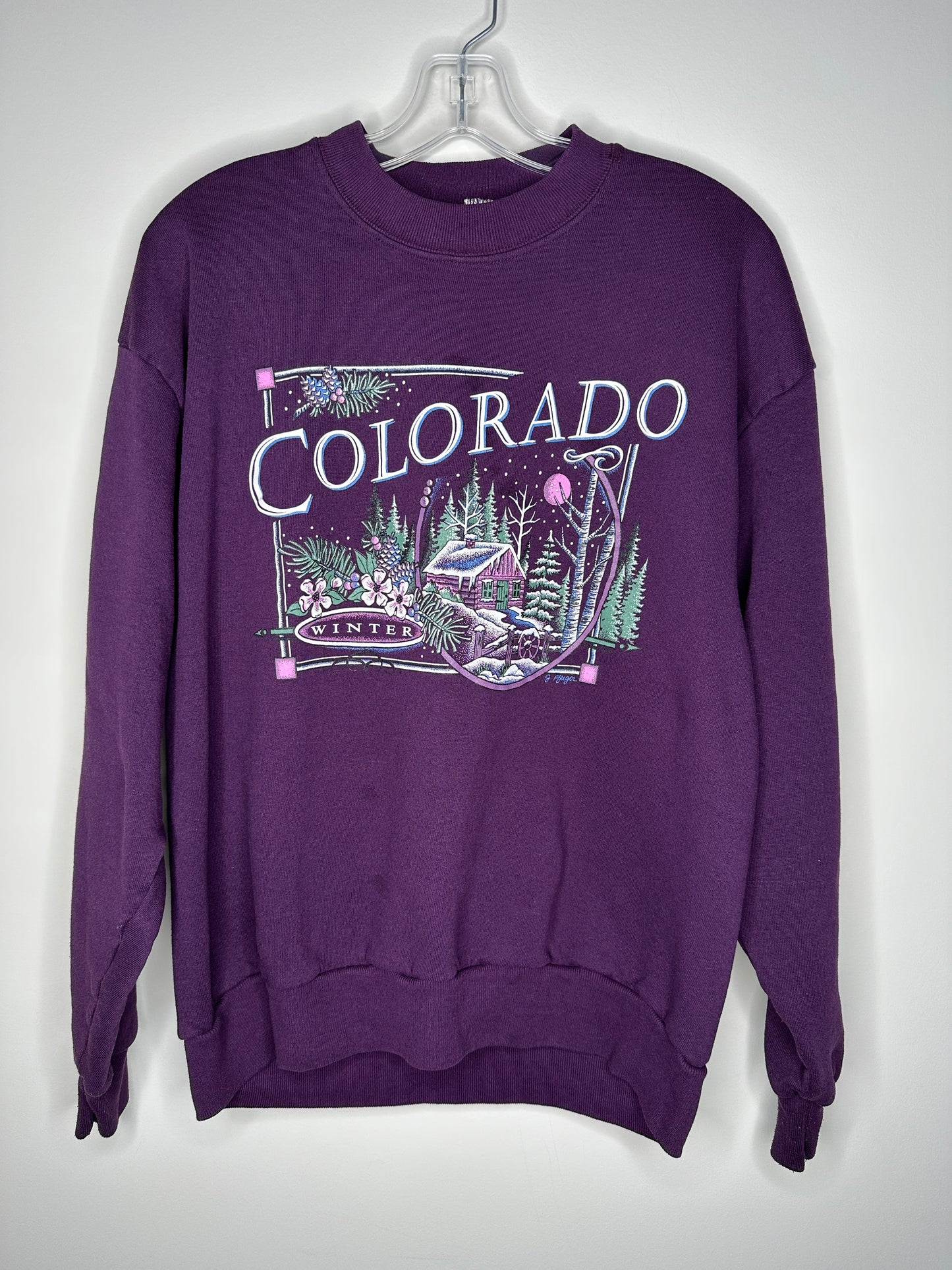 Jerzees Unisex Size L Purple "Colorado" Fleece Crew Neck Sweatshirt, Vintage