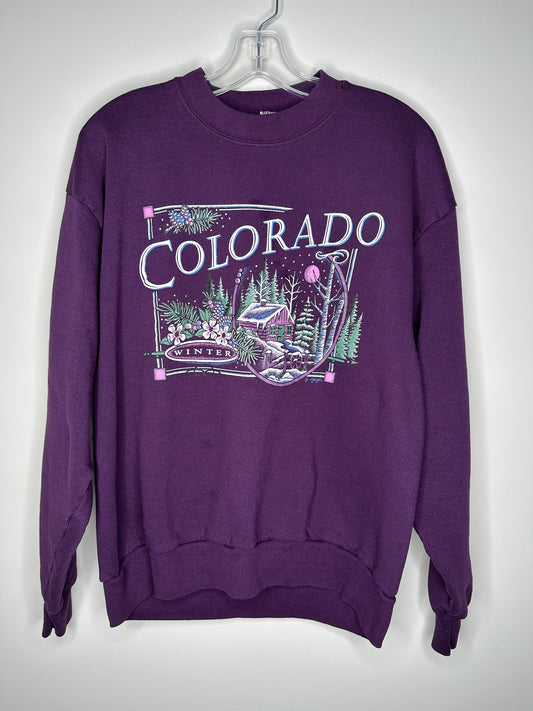 Jerzees Unisex Size L Purple "Colorado" Fleece Crew Neck Sweatshirt, Vintage