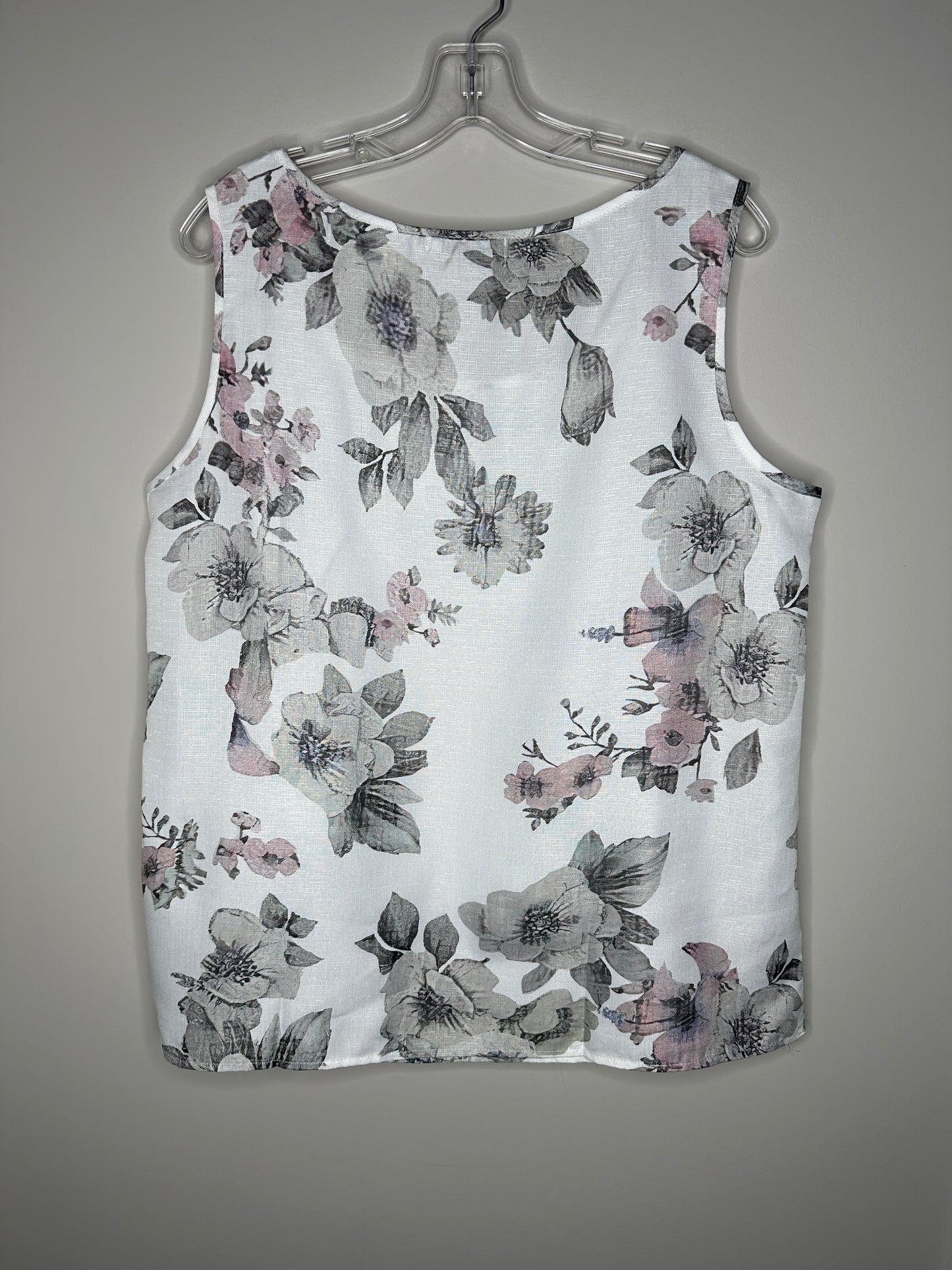 Misslook Size XL White w/Gray & Lavender Floral Sleeveless Top, new/NWOT