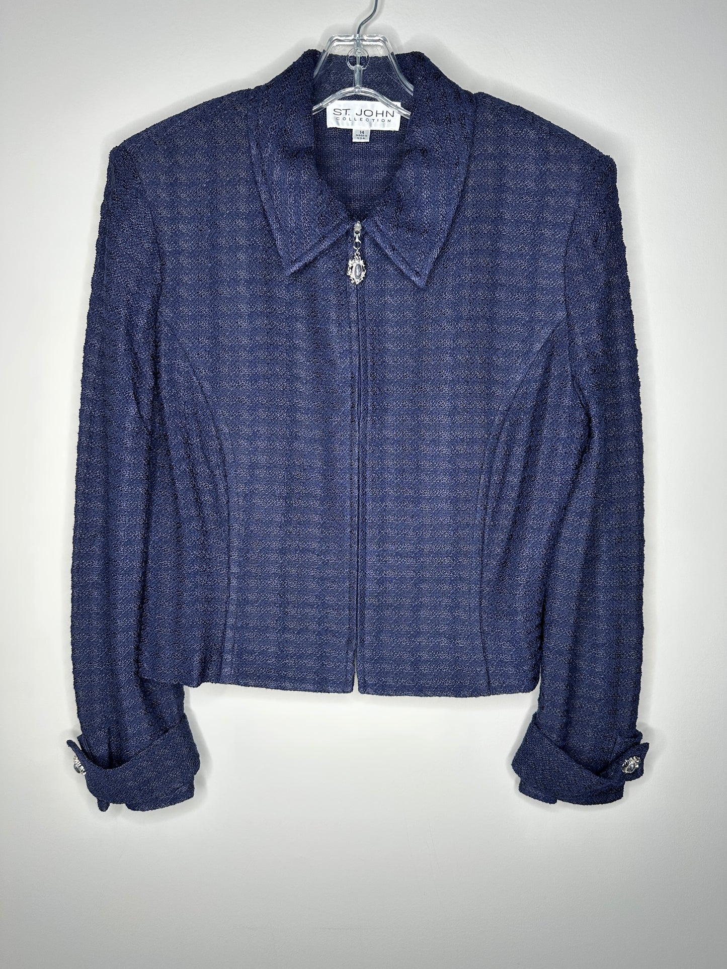 St. John Collection Size 14 Navy Blue Santana Knit Full-Zip Jacket