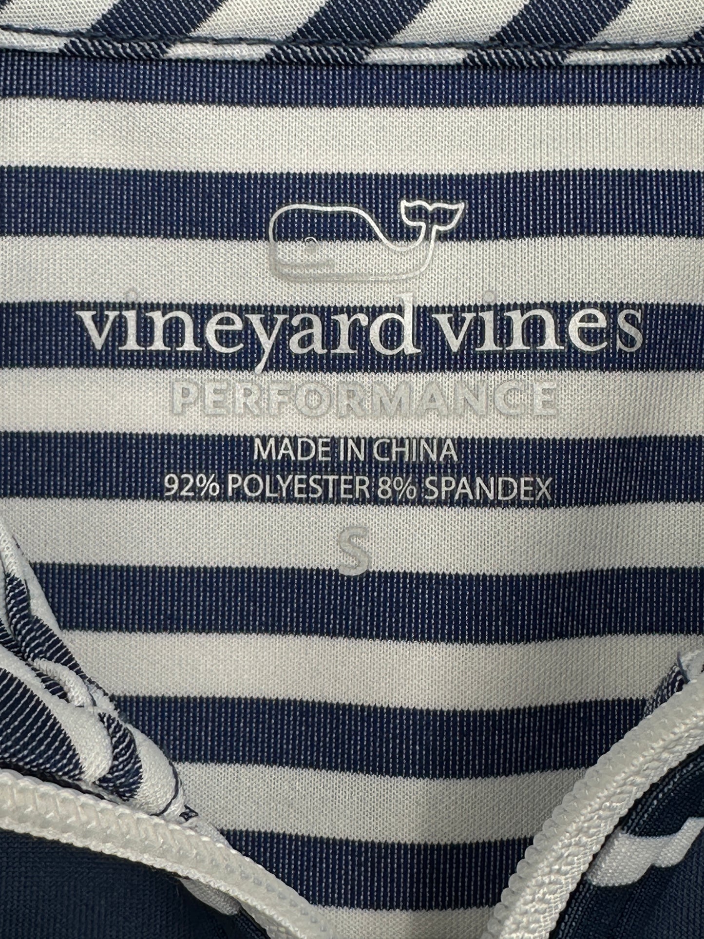 Vineyard Vines Performance Size S Blue & White Striped 1/4 Zip Top