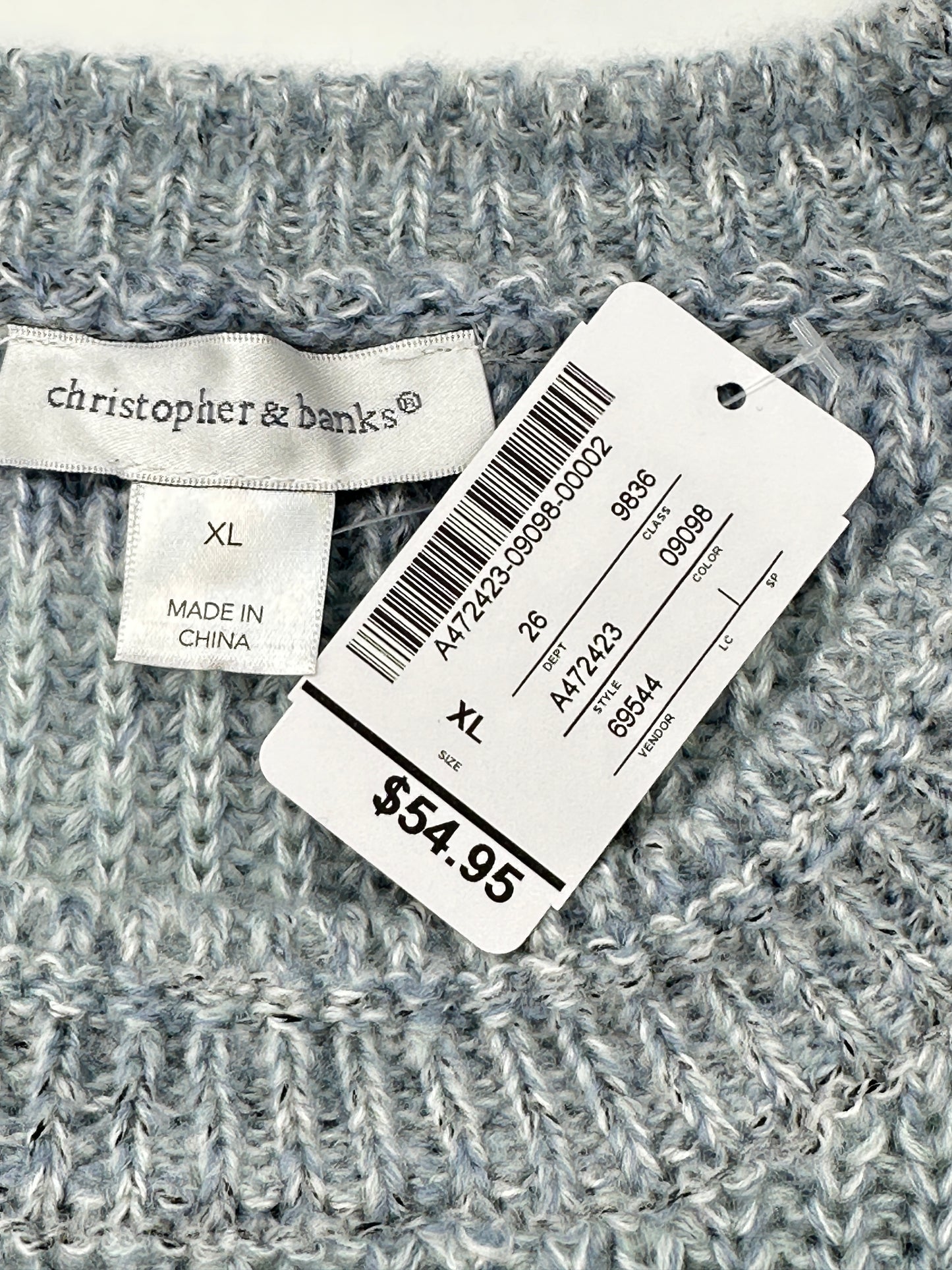 CJ Banks Size XL Light Blue Striped Sweater, new/NWT