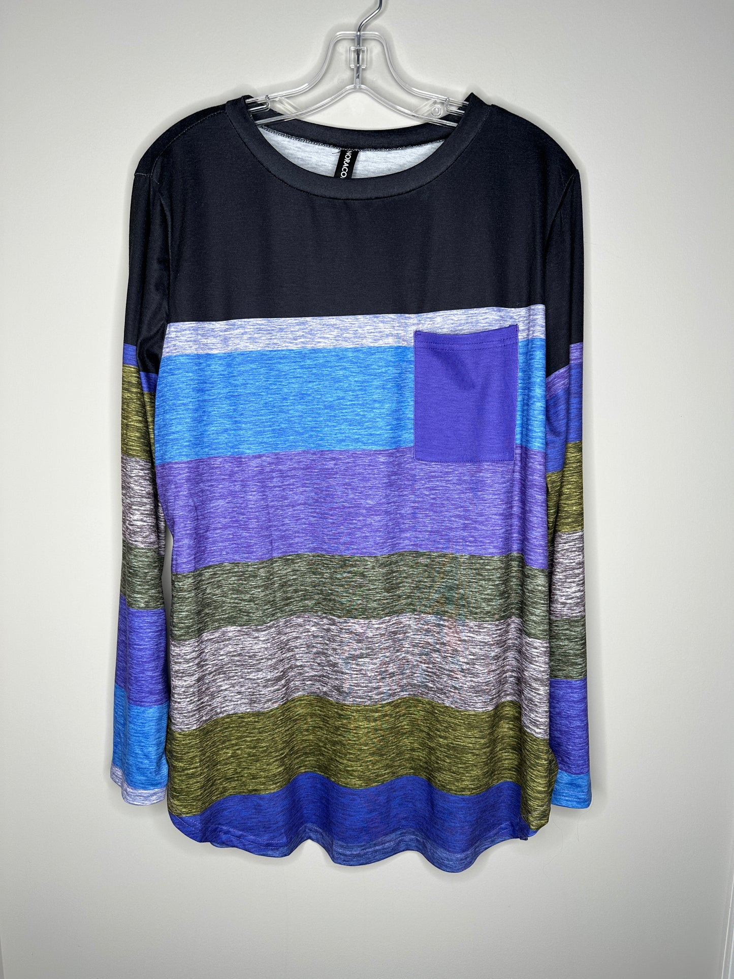 Noracora Size XXL (16) Multi-Colored Striped Long Sleeve Tunic Top, new/NWOT