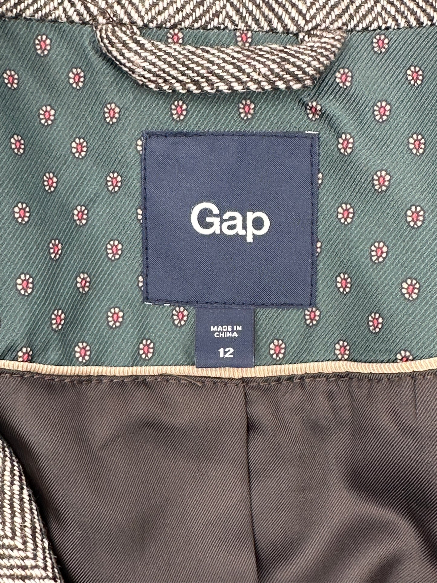 Gap Size 12 Brown Herringbone Tweed Wool Blend Blazer Jacket