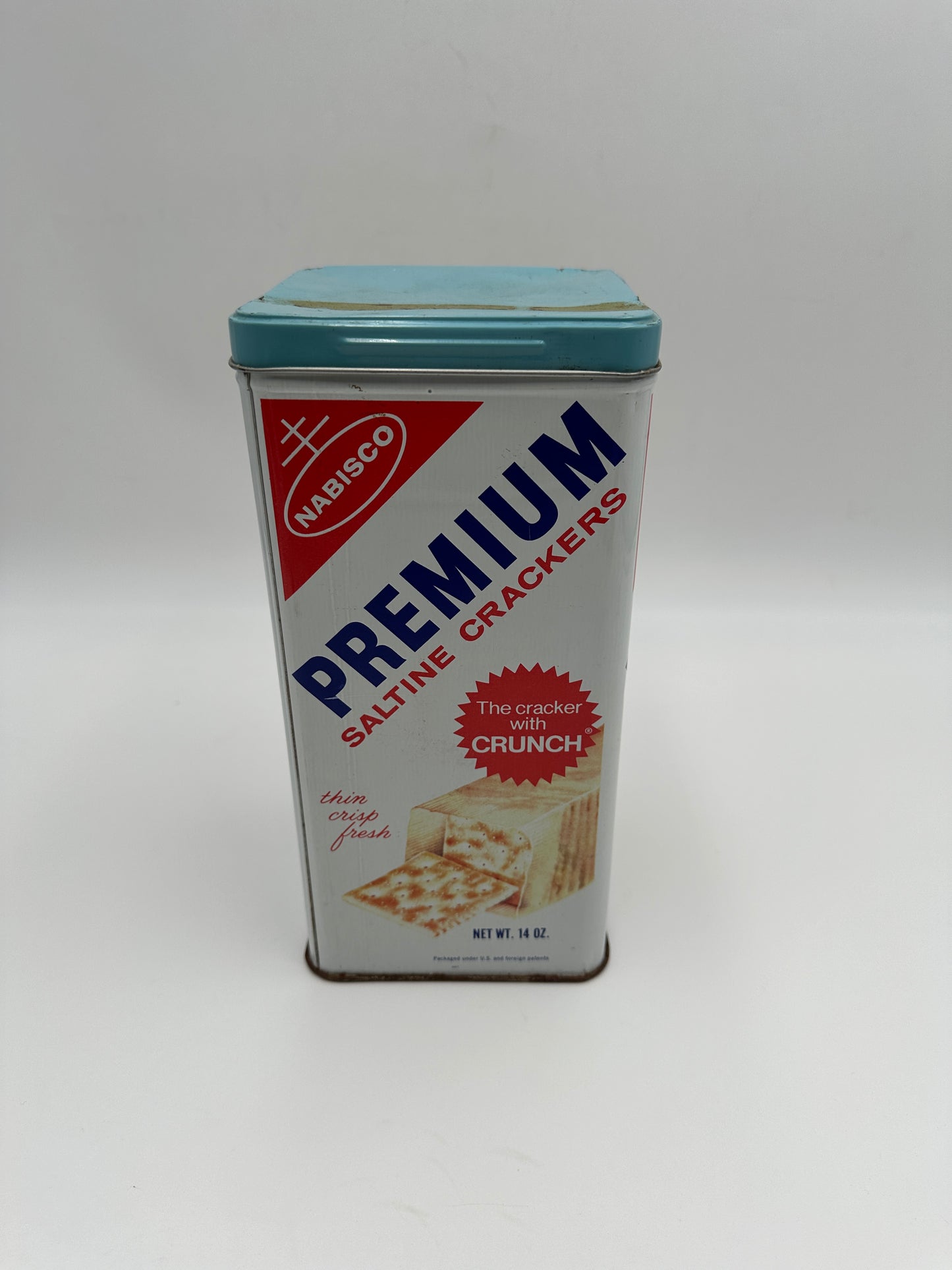 Nabisco Premium Vintage Saltine Cracker Tin Canister with Blue Metal Lid