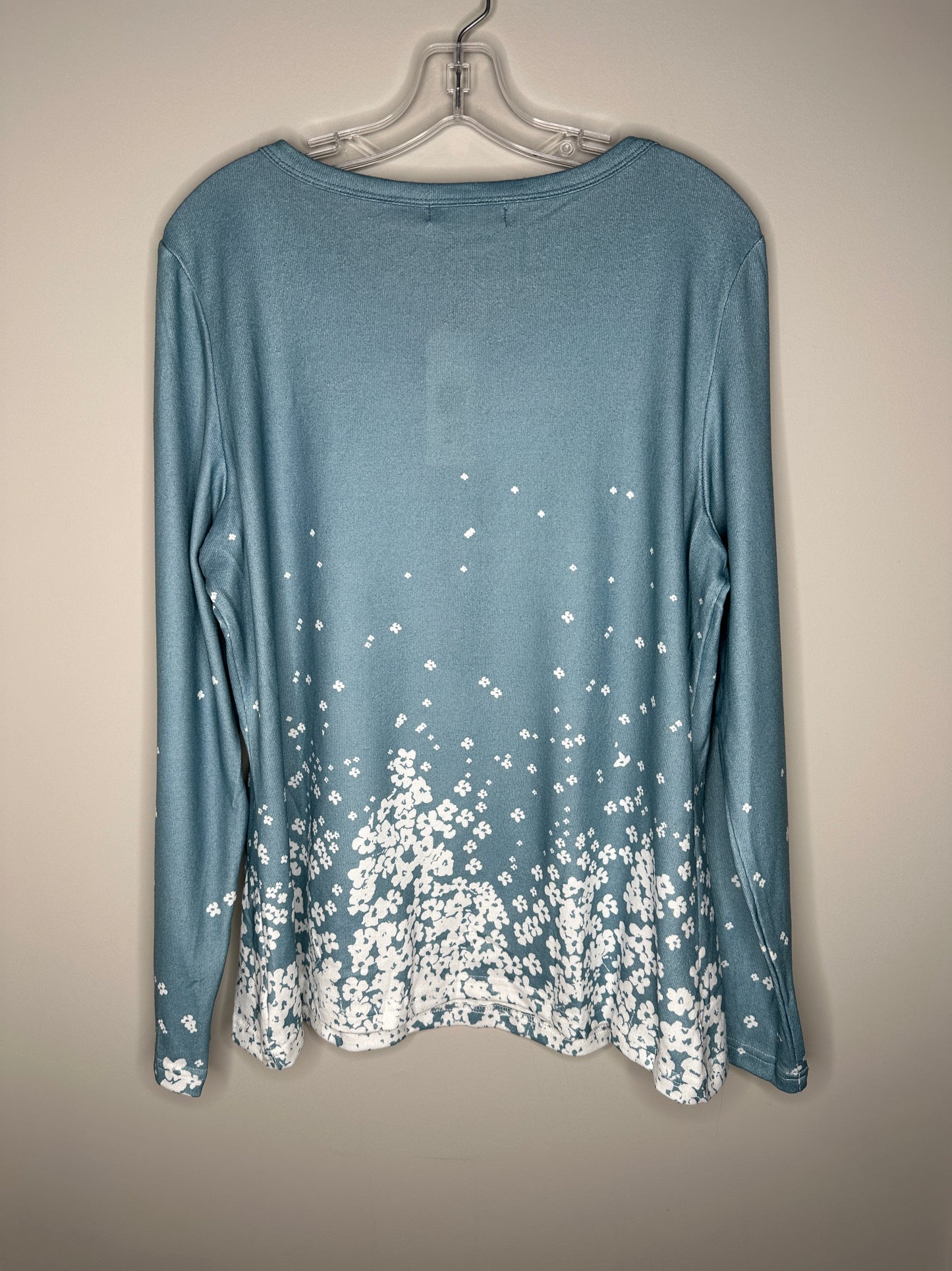 Noracora Size XXL (16) Light Blue w/White Flowers Long Sleeve Tunic Top, new/NWT