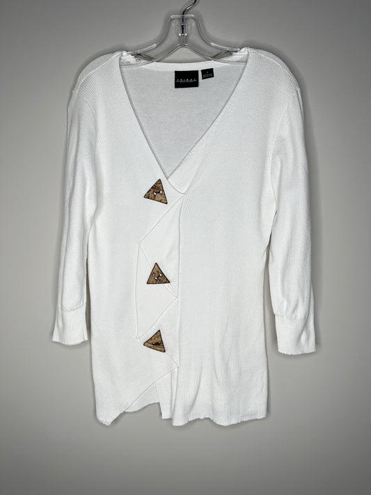 Tribal Size S White V-Neck 3/4 Sleeve Sweater with Triangle Buttons
