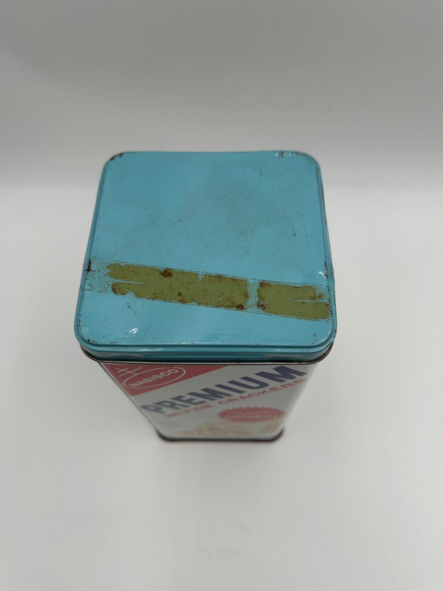 Nabisco Premium Vintage Saltine Cracker Tin Canister with Blue Metal Lid