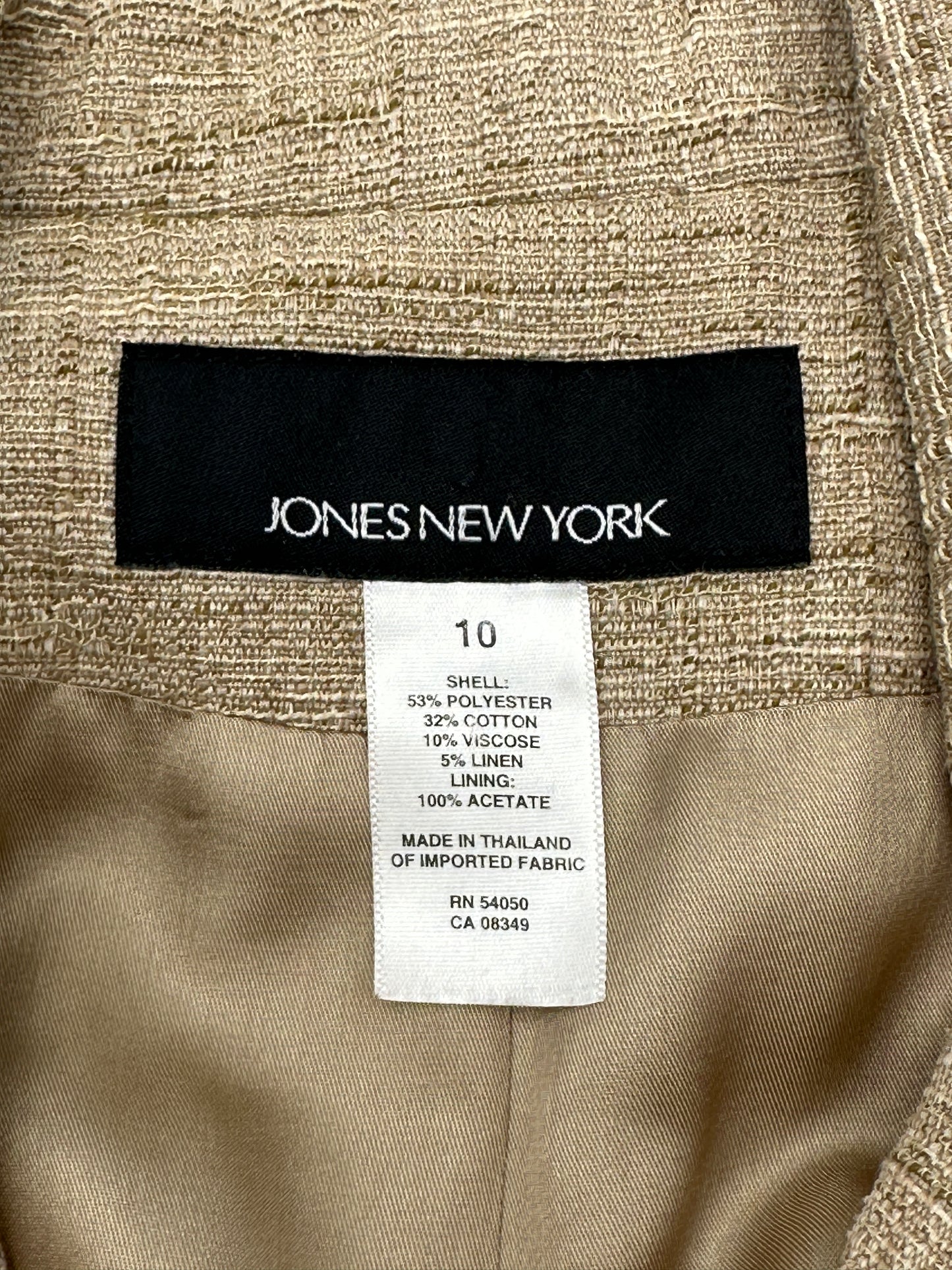 Jones New York Size 10 Tan Textured Suit Jacket Blazer