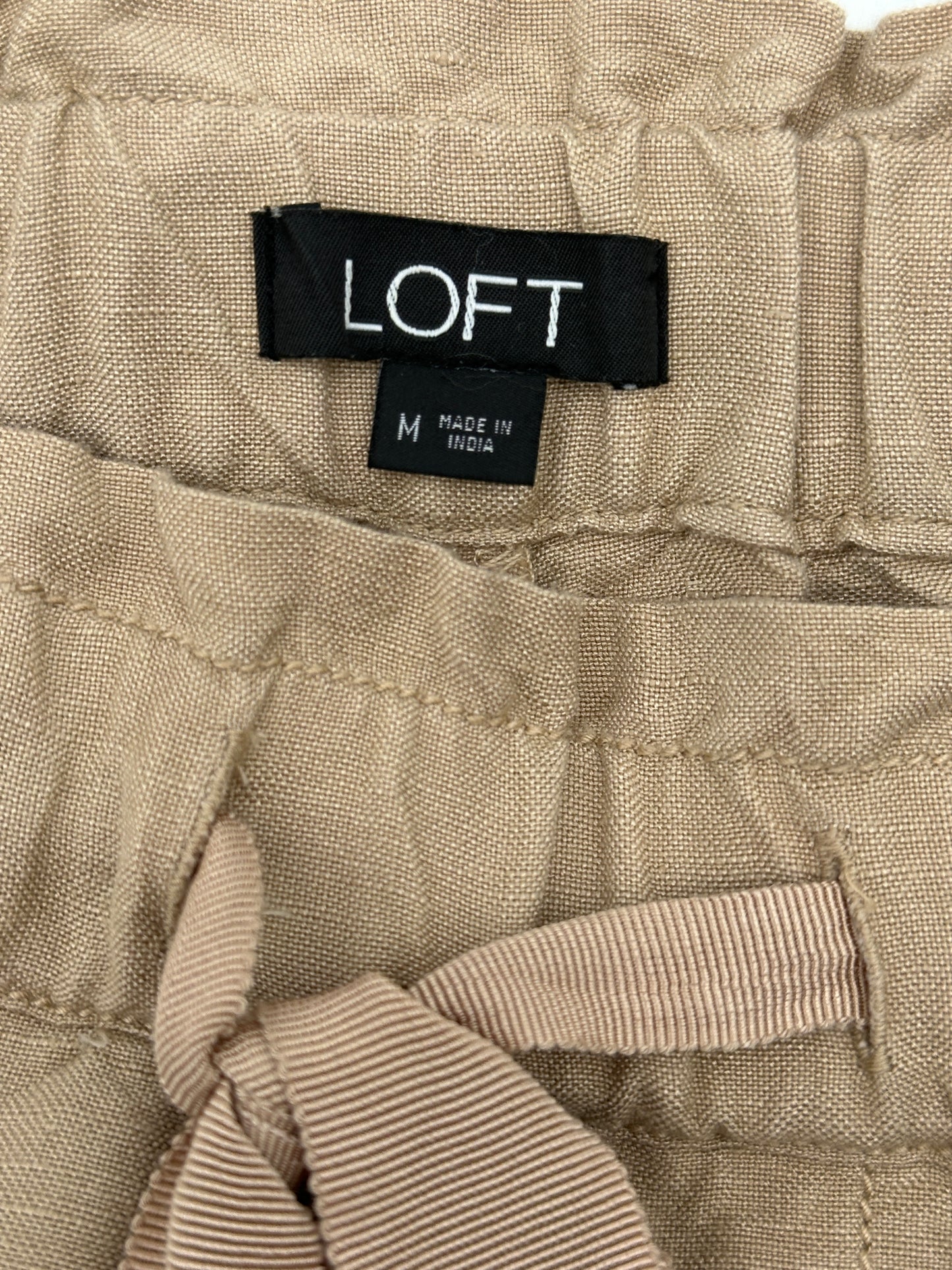 LOFT Size M Tan Linen-Blend Paper Bag Shorts