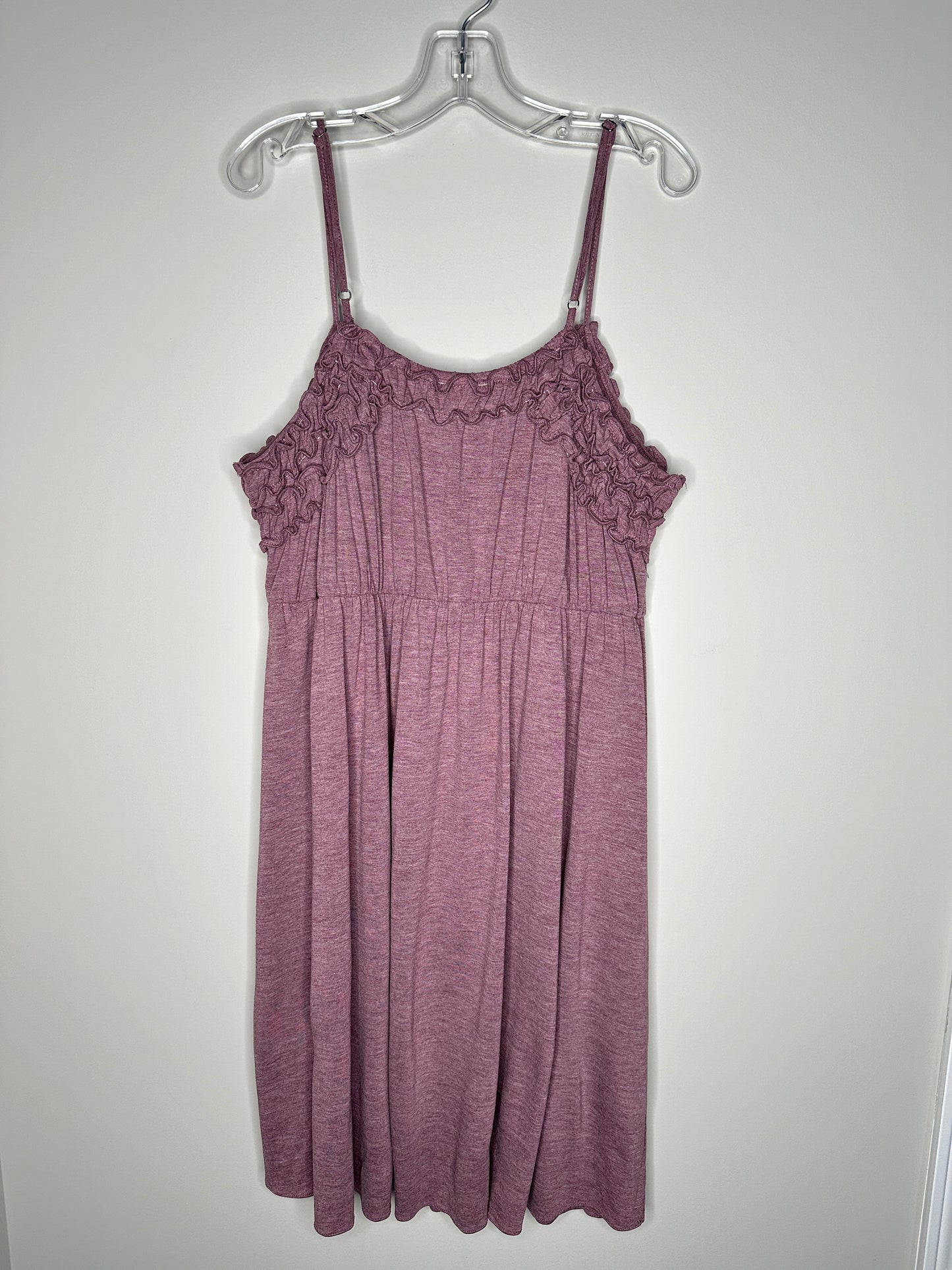 Eloise Size L Plum Heathered Spaghetti Strap Dress with Ruffled Elastic Top