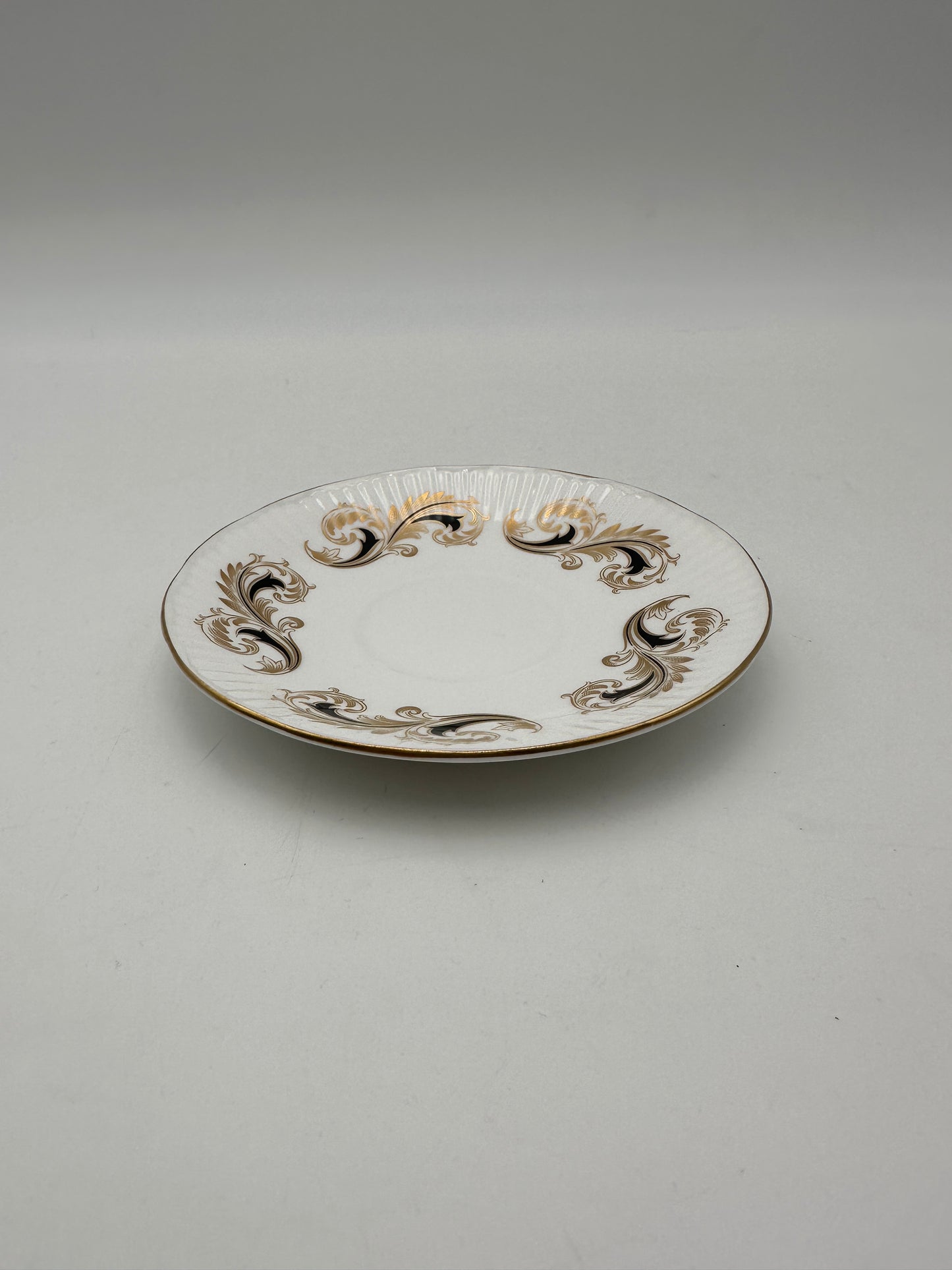 Elizabethan White w/Gold & Black Scrolls & Leaves Bone China Saucer Plate