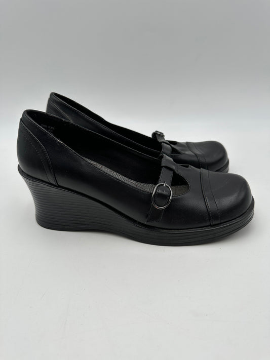 SO Size 7 M Black "Ginna" Wedge Platform Mary Jane Heels Shoes, 2.5" heel, Vintage