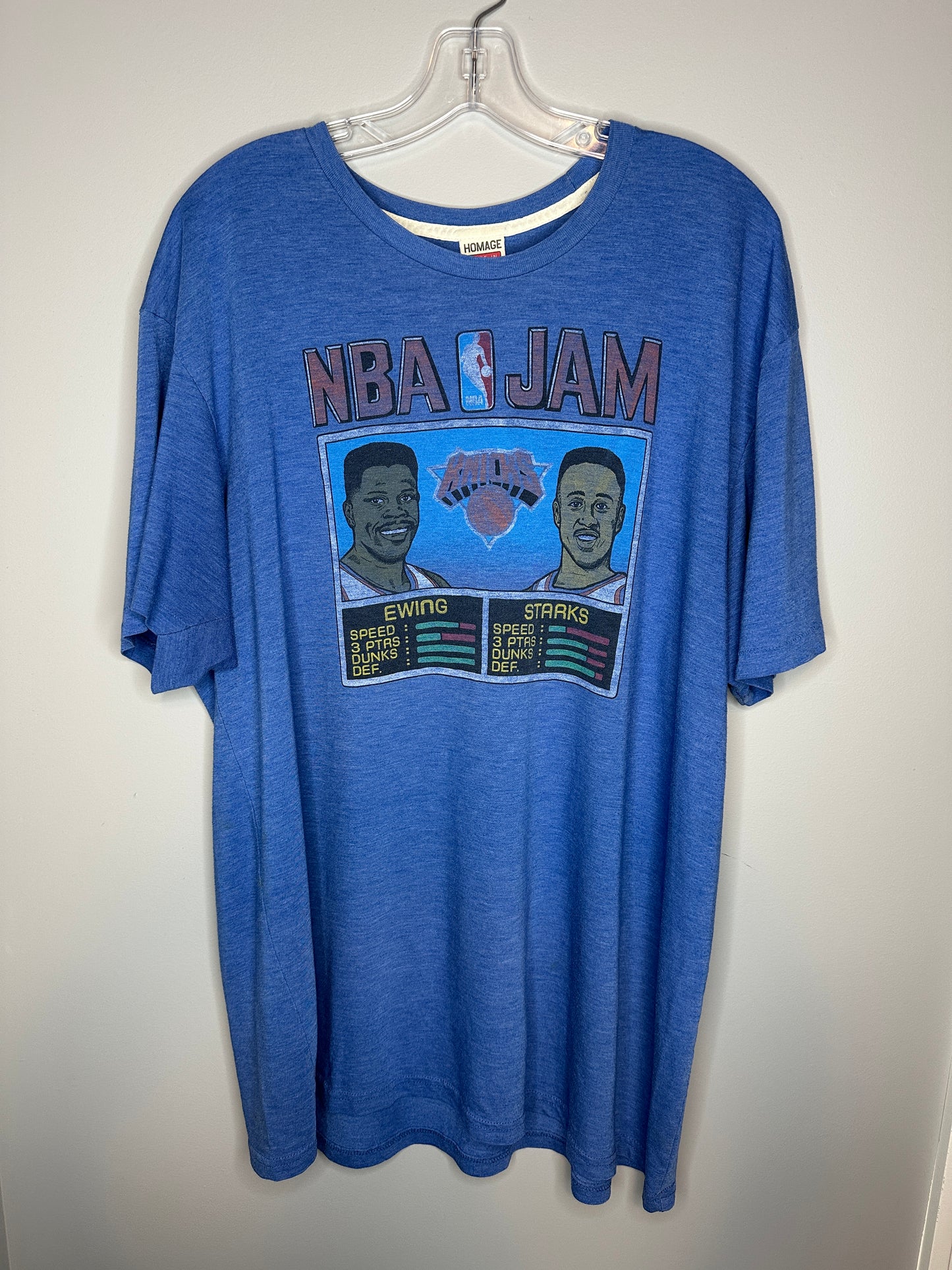 Homage Men's Size XXL Blue Knicks Starks and Ewing NBA Jam T-Shirt Tee