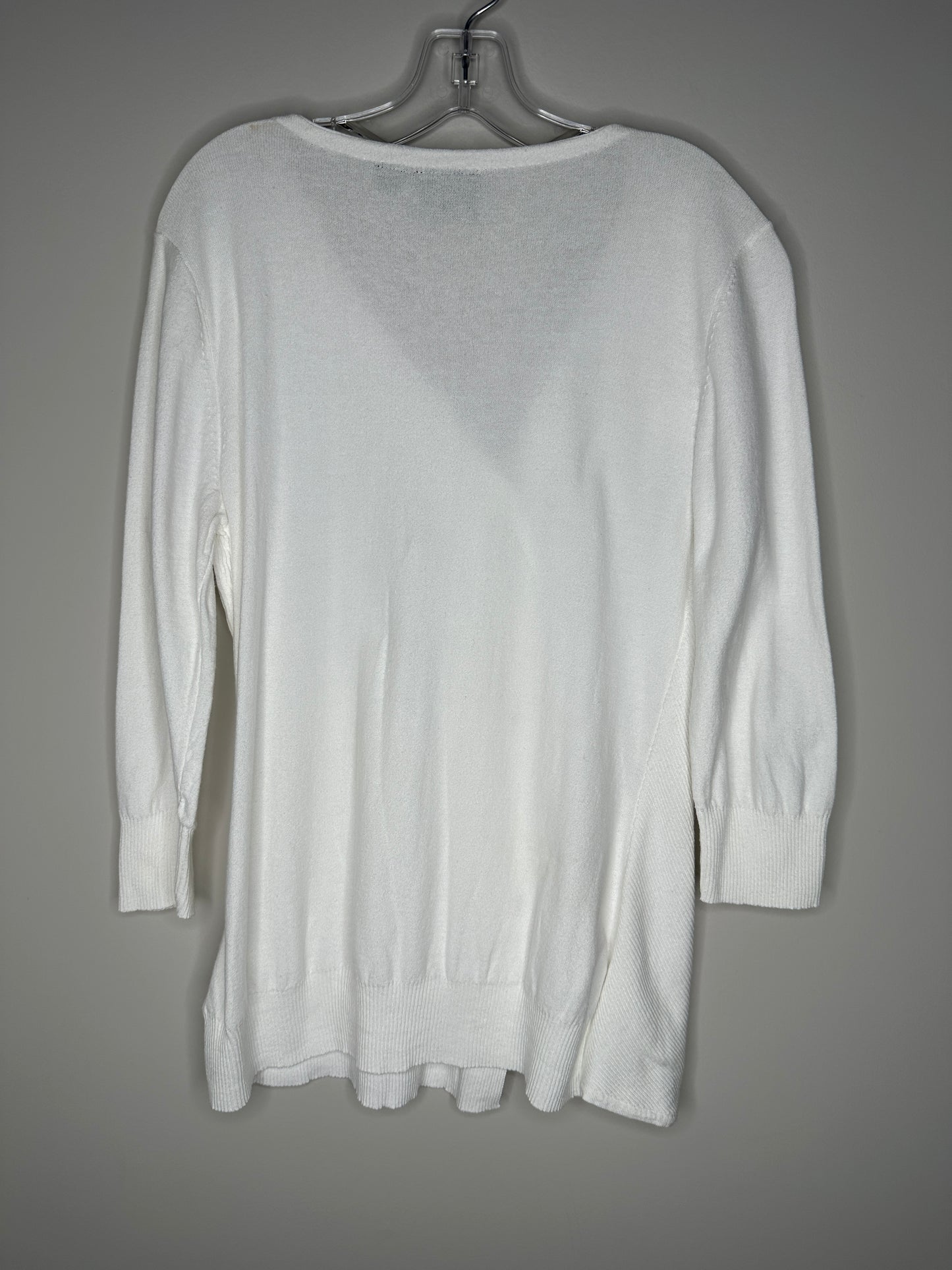 Tribal Size S White V-Neck 3/4 Sleeve Sweater with Triangle Buttons