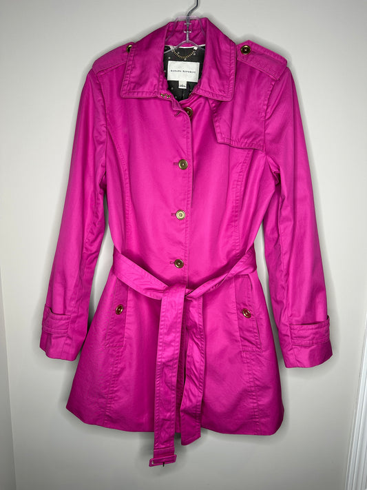 Banana Republic Size L Hot Pink Belted Button Front Trench Coat