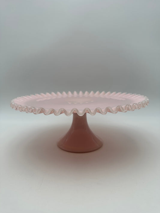 Fenton Pink Silver Crest Cake Plate, Vintage