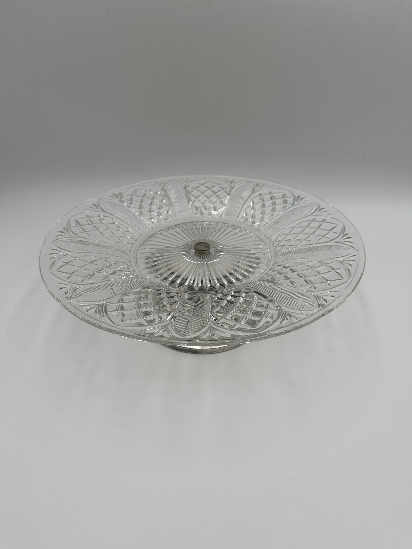 Glass Vintage Cake Stand with Silver Plated Base