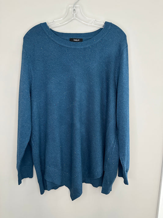 Tribekka 44 Size 1X Teal Flecked Crew Neck Pullover Sweater