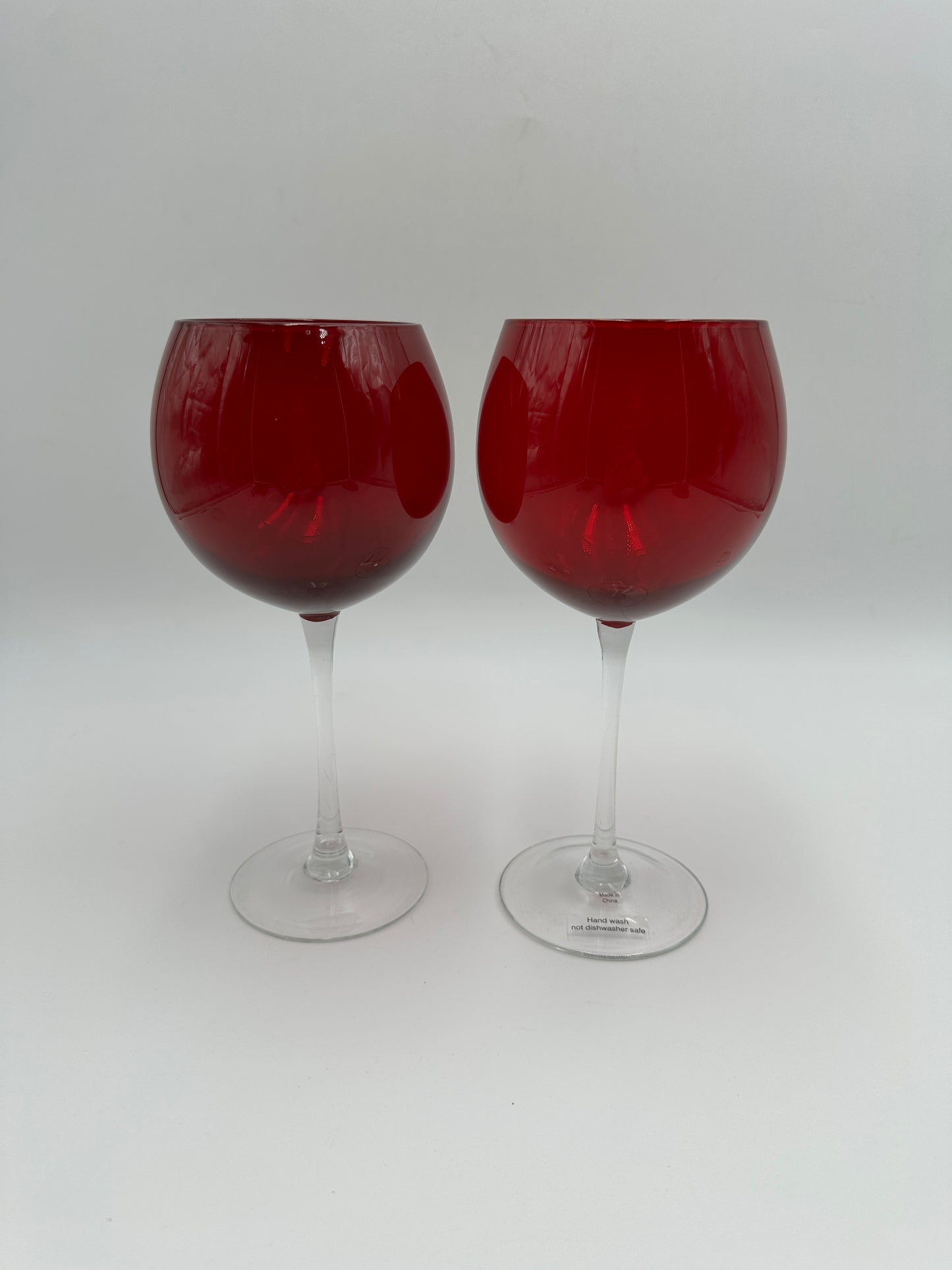 Red Wine Glass with Clear Stem, set of 2