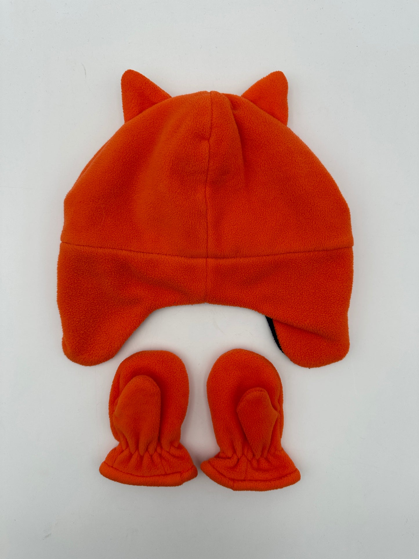 Carter's Size 0-9 M Orange Fleece Fox Hat & Mitten Set