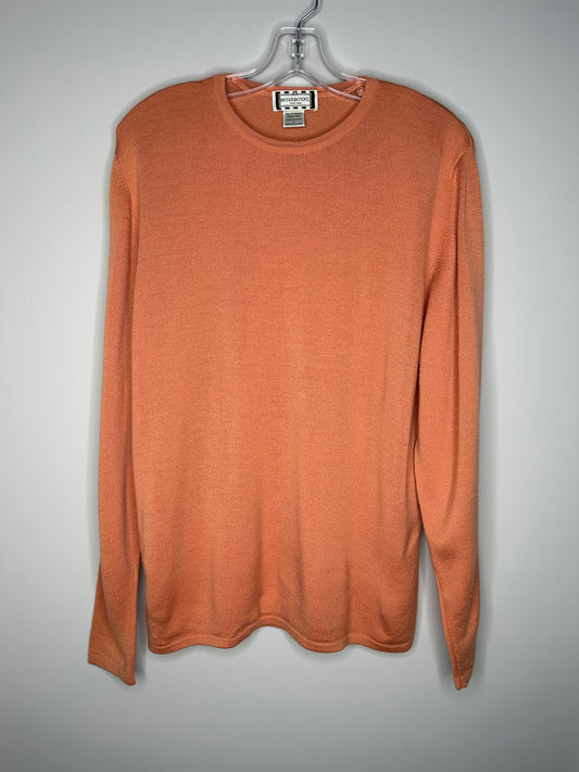 Henri Bendel Size L Light Orange Extra Fine Wool Crew Neck Sweater