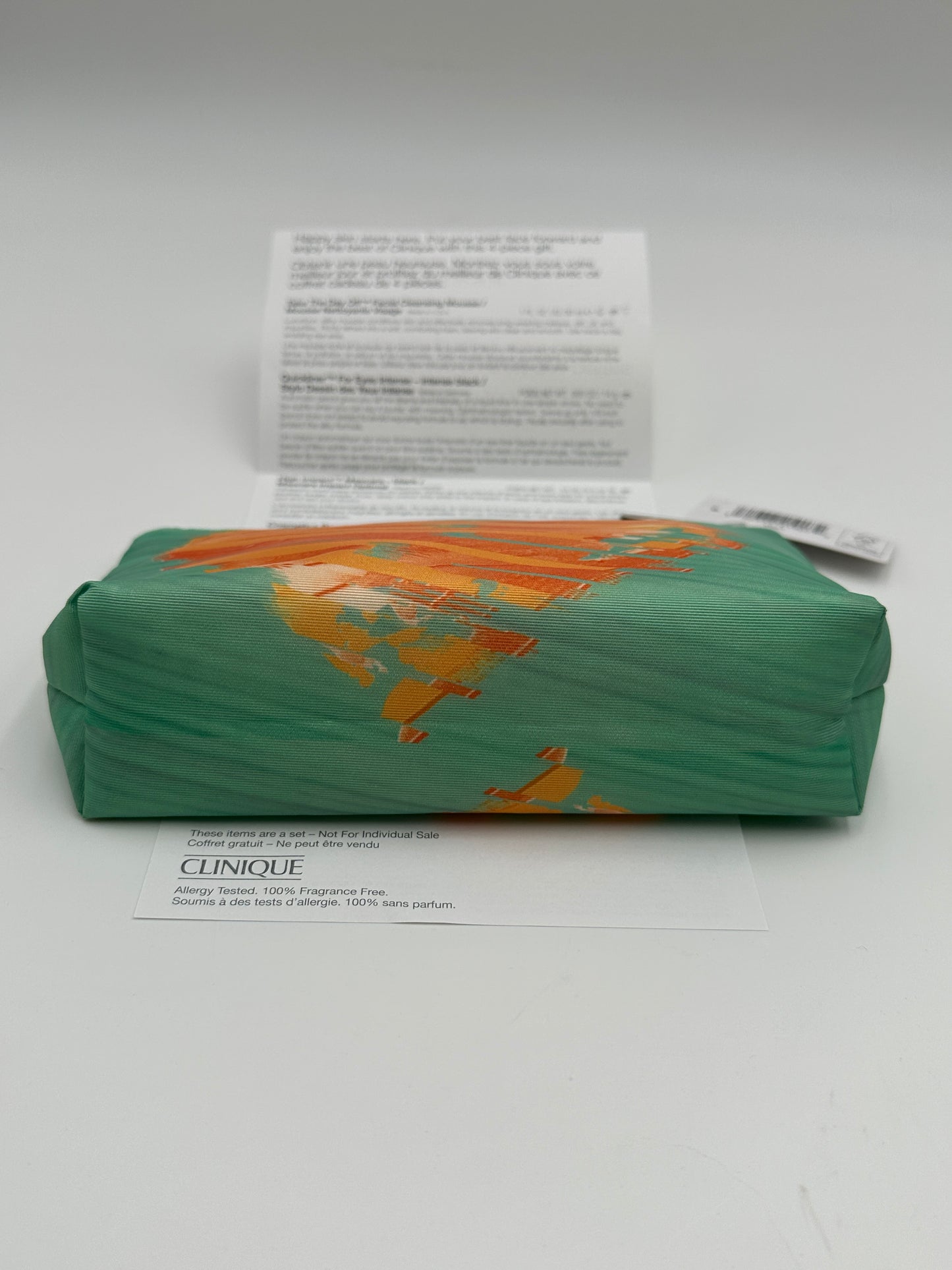 Clinique Green with Orange Heart Cosmetic Bag 4-Pc. Set, new/NWT