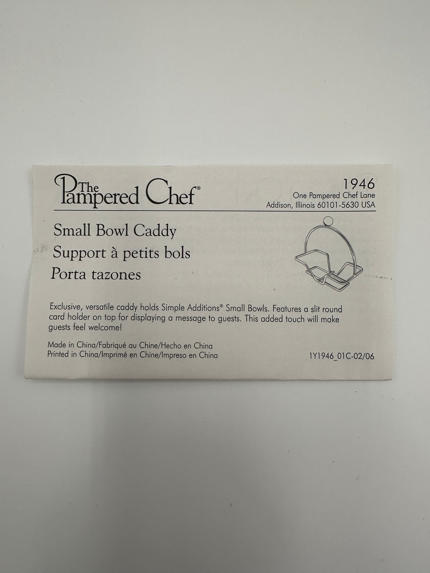 The Pampered Chef Simple Additions Small Bowl Caddy w/original box, item #1946